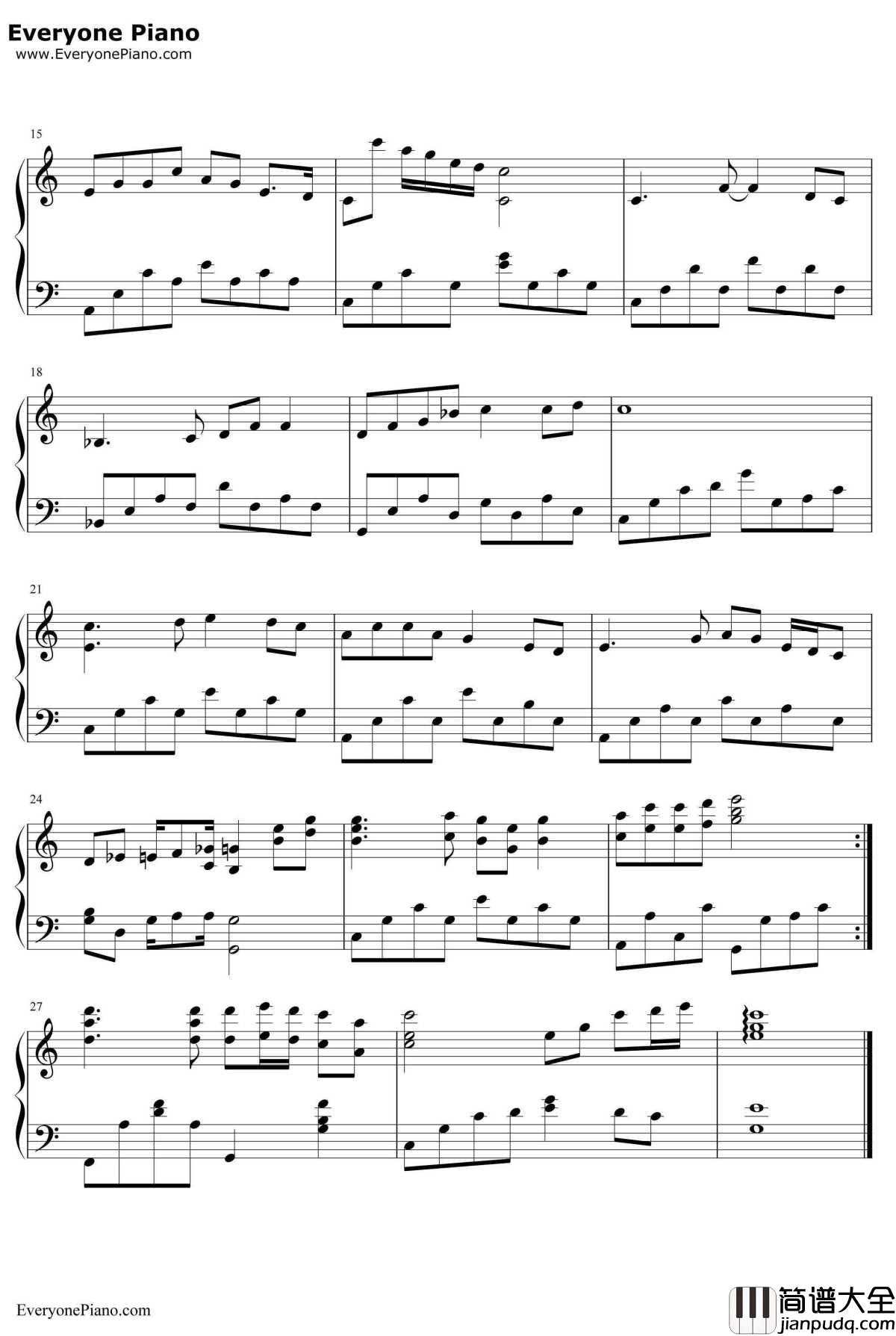 北国之春钢琴谱__邓丽君