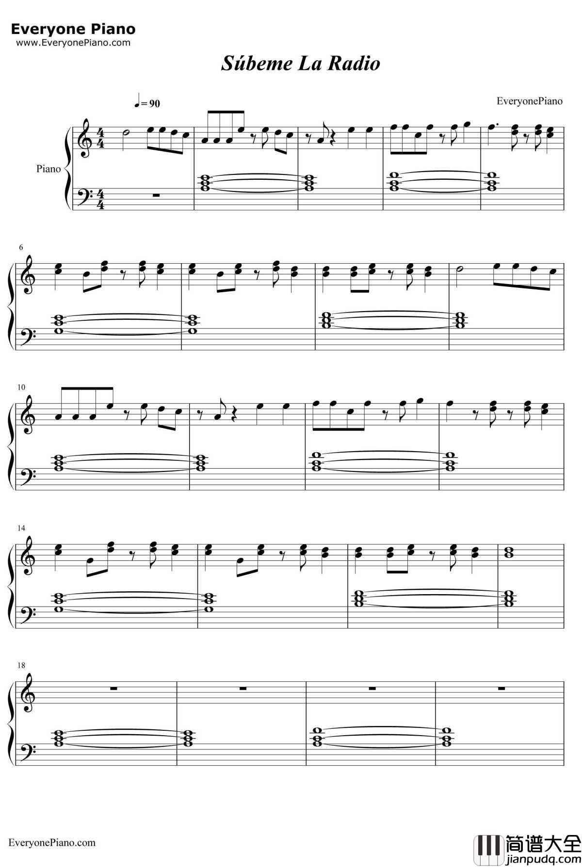Súbeme_La_Radio钢琴谱_EnriqueIglesias