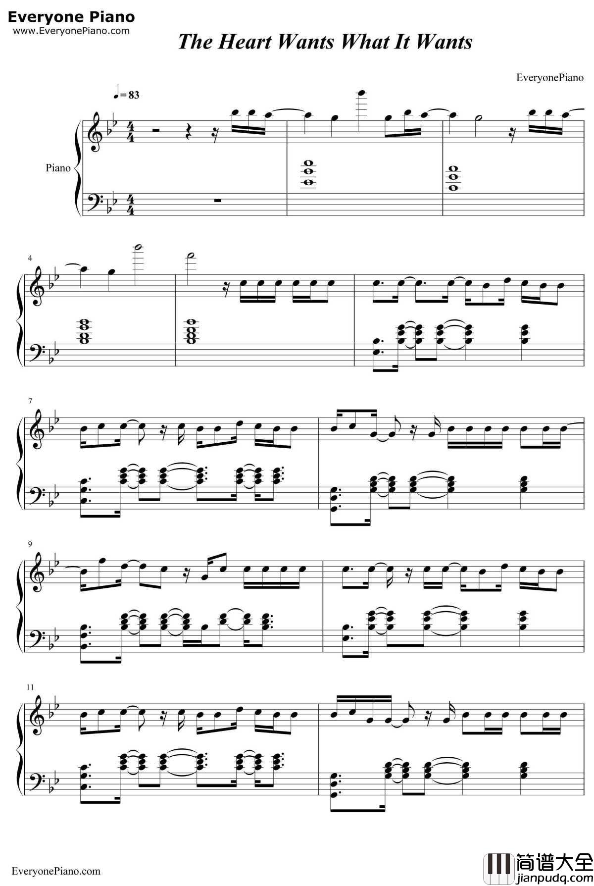 The_Heart_Wants_What_It_Wants钢琴谱_SelenaGomez