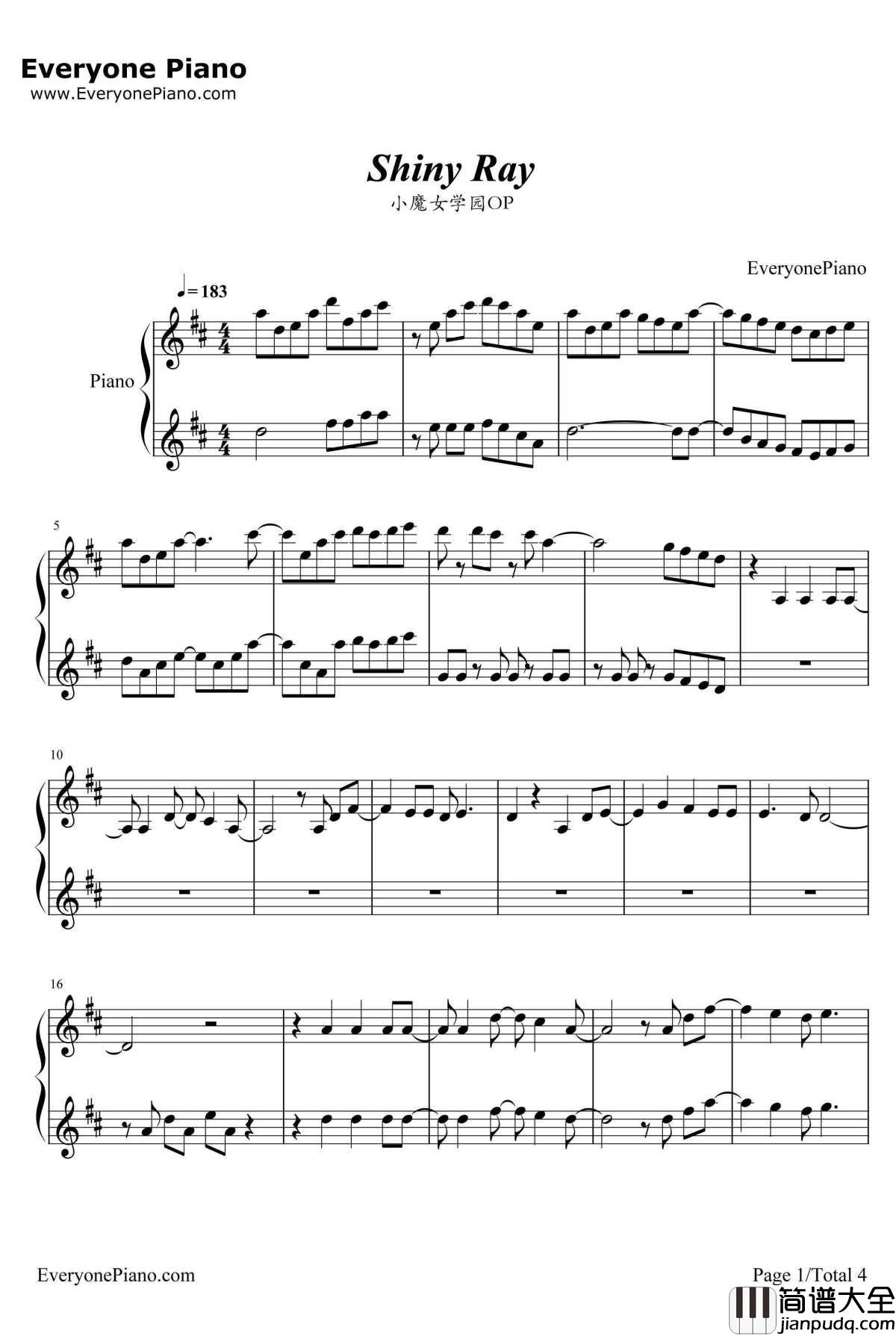 Shiny_Ray钢琴谱_YURiKA_小魔女学园OP