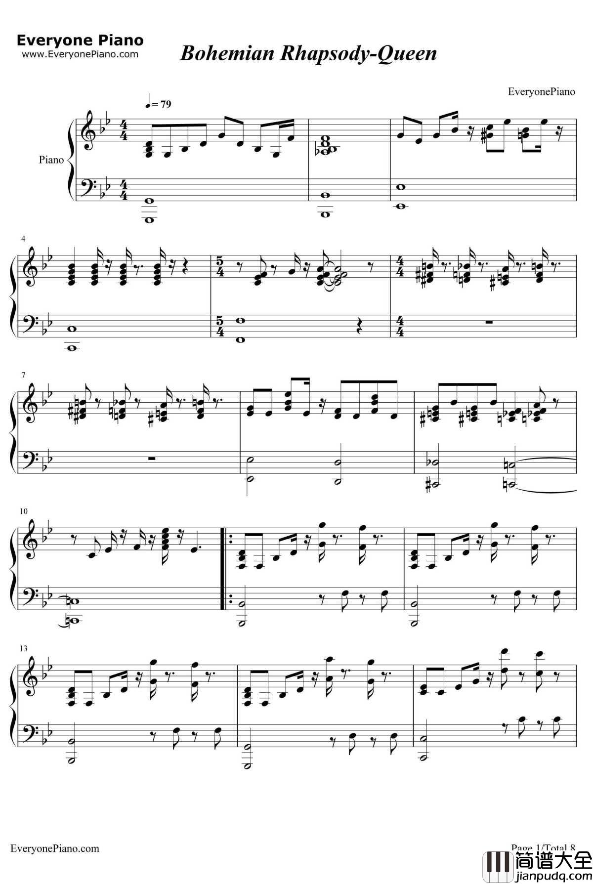 Bohemian_Rhapsody钢琴谱_Queen_波希米亚狂想曲