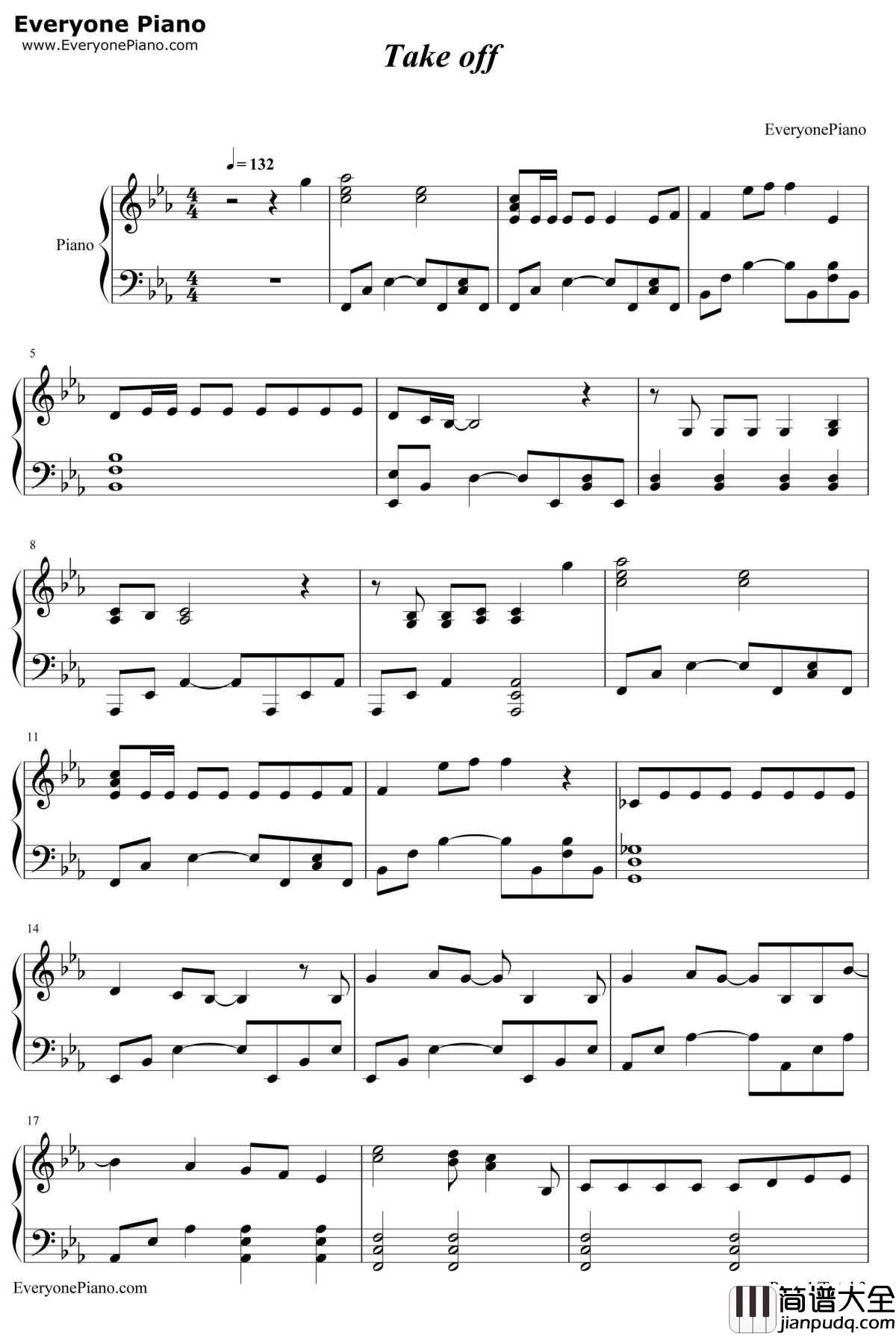 Take_Off钢琴谱_2PM_青之驱魔师ED1
