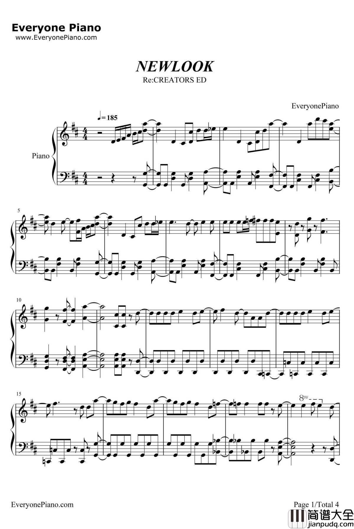 NEWLOOK钢琴谱_绫野真白_Re:CREATORSED