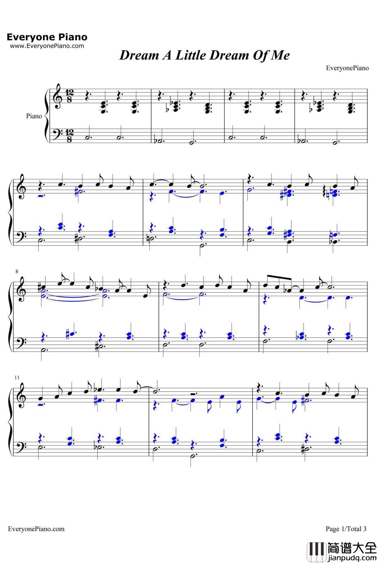 Dream_A_Little_Dream_Of_Me钢琴谱_Yiruma　李闰珉