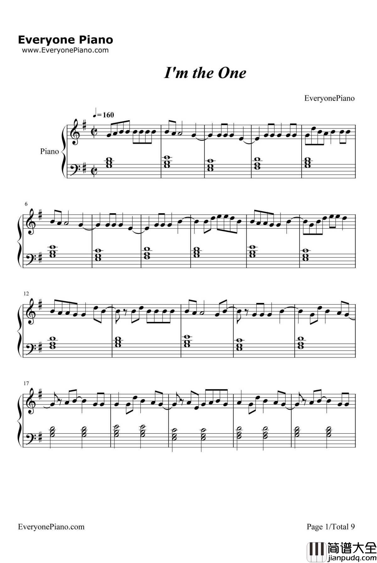 I'm_the_One钢琴谱_DJKhaled