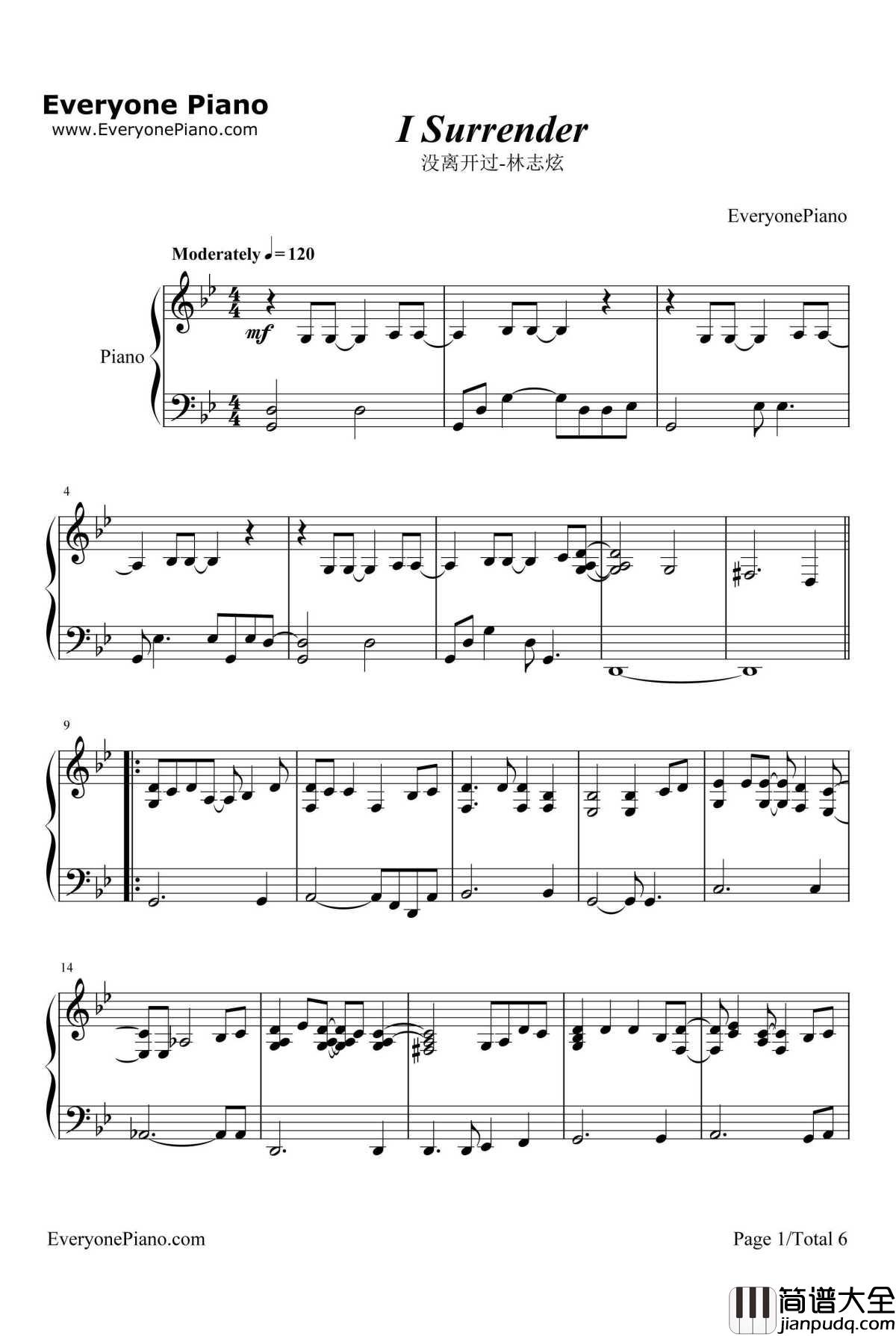 没离开过钢琴谱_林志炫__我是歌手_