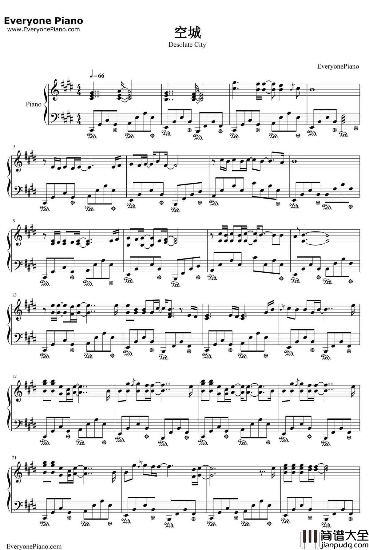 空城钢琴谱_金志文_中国好声音金志文