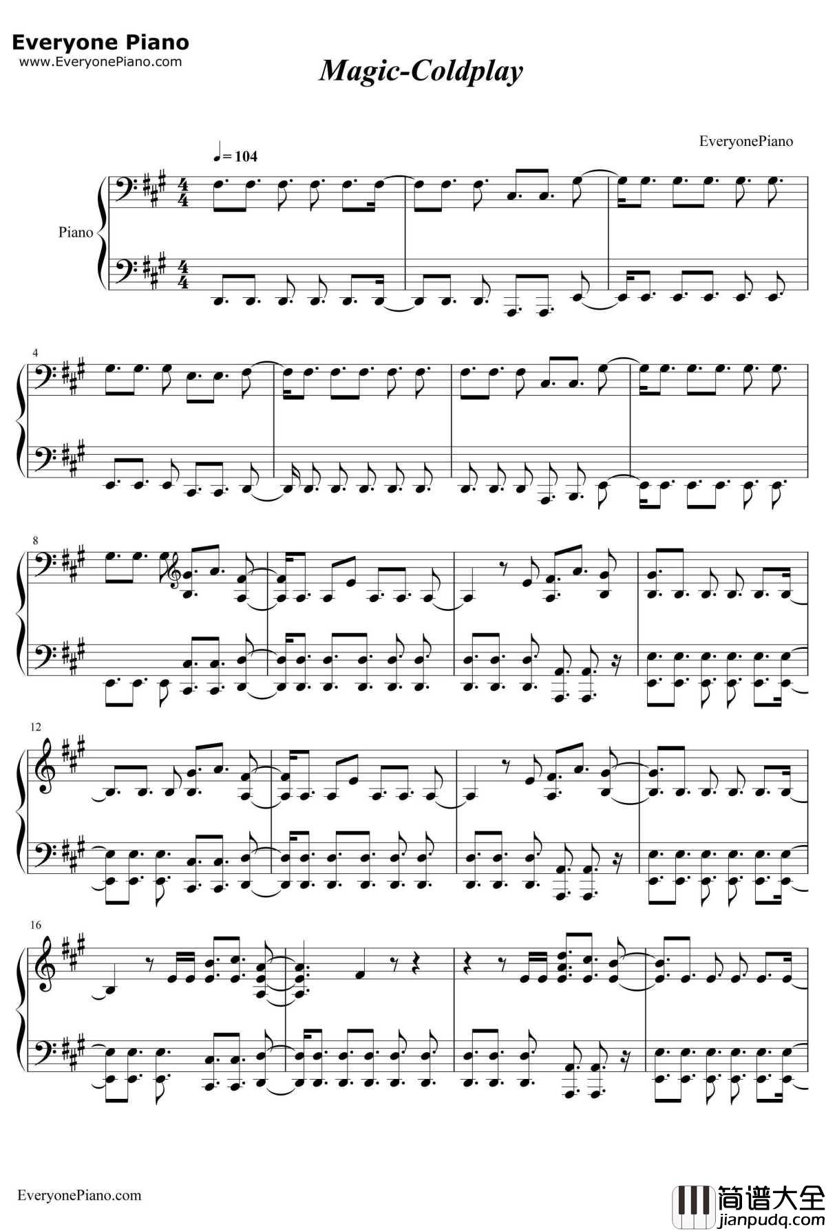 Magic钢琴谱_Coldplay