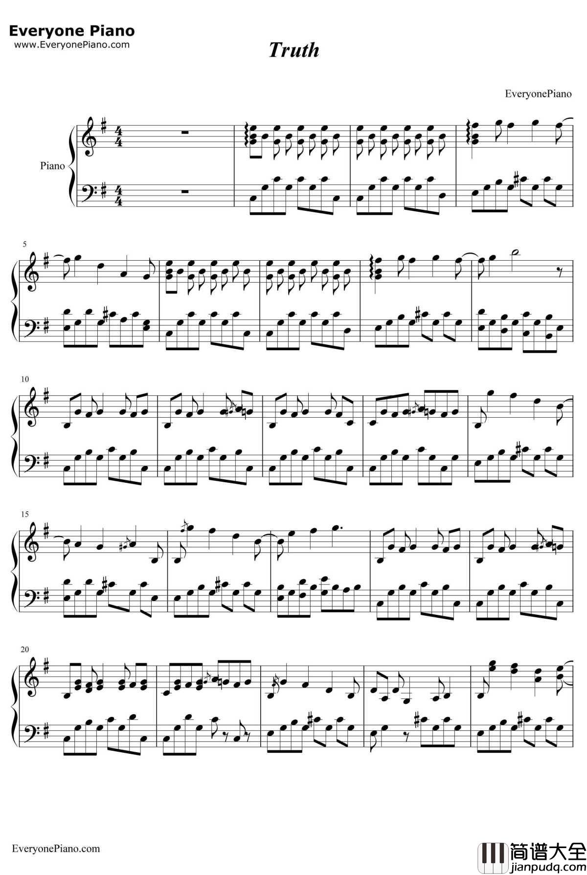 Truth钢琴谱_广桥真纪子