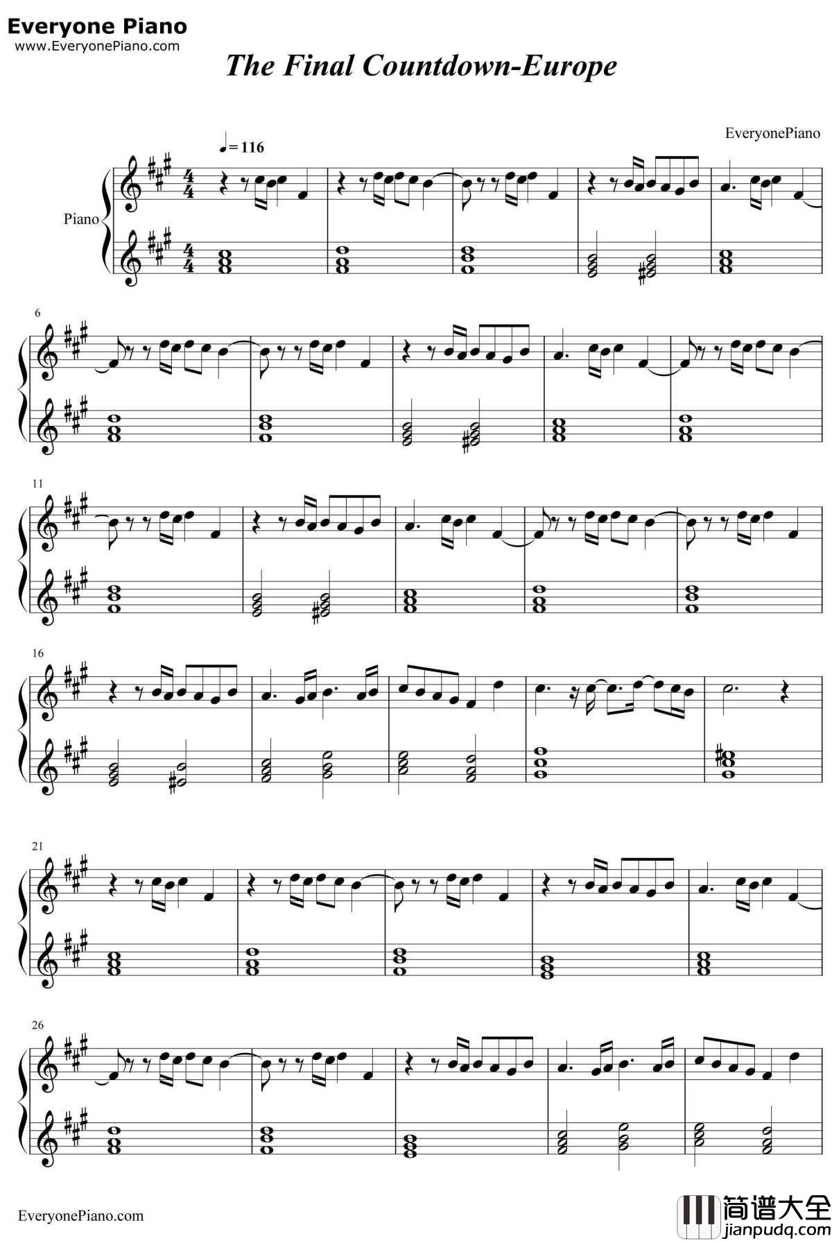 The_Final_Countdown钢琴谱_Europe