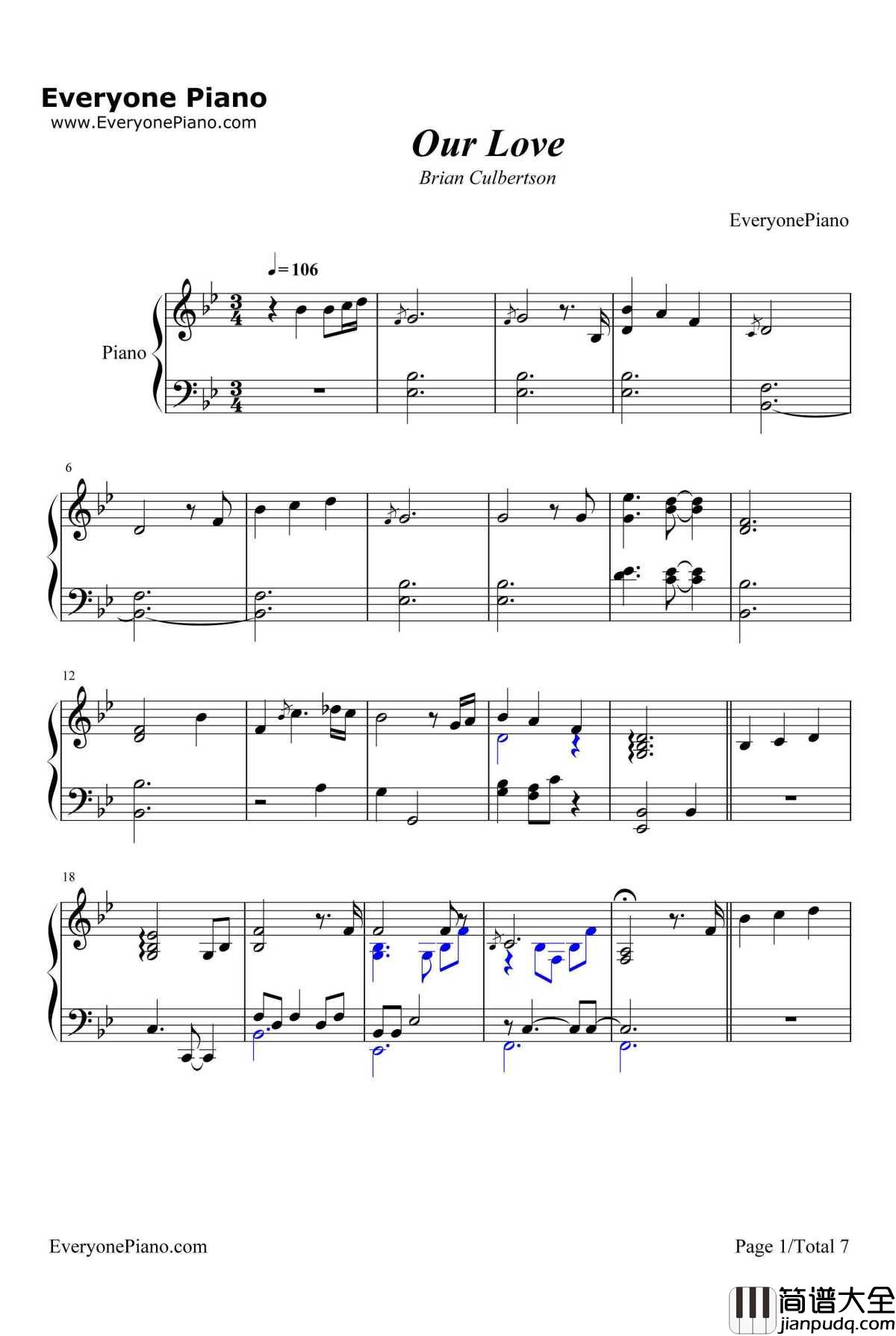 Our_Love钢琴谱_BrianCulbertson_爱情公寓2片尾曲