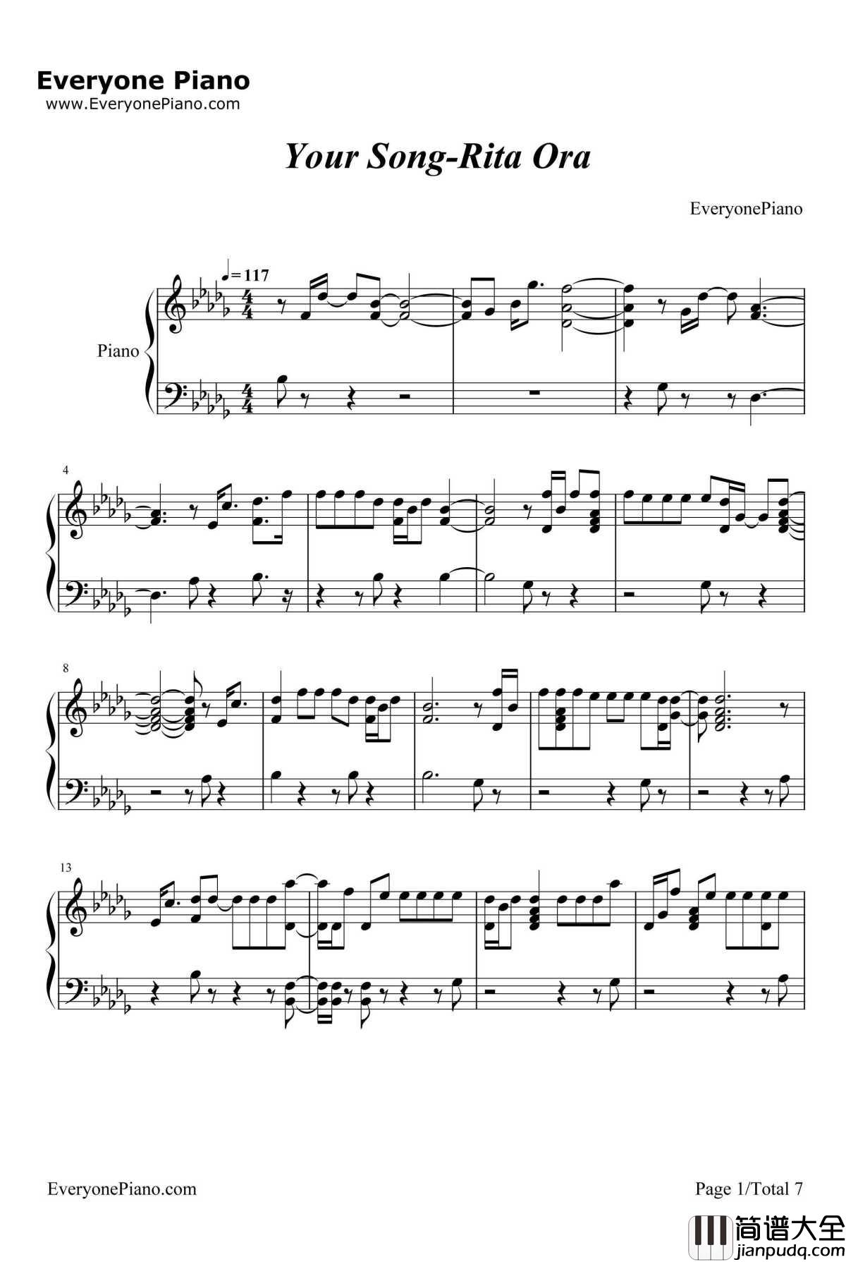 Your_Song钢琴谱_RitaOra