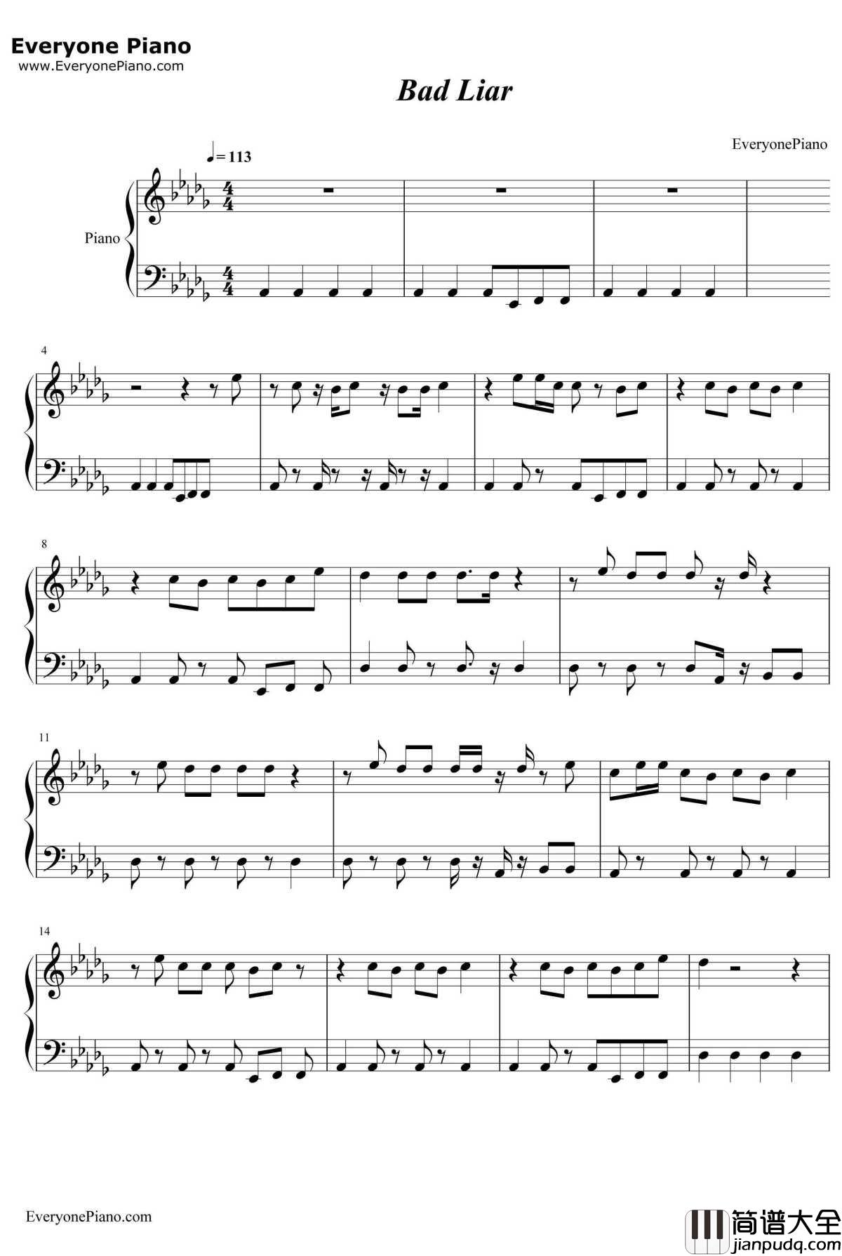 Bad_Liar钢琴谱_SelenaGomez