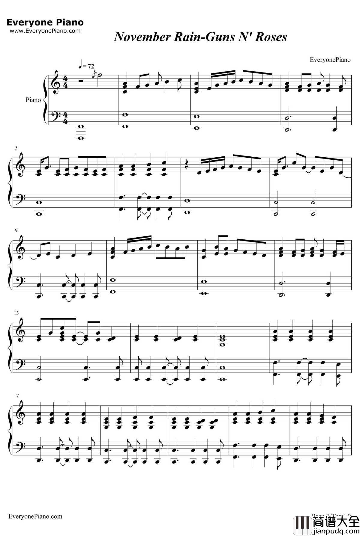 November_Rain钢琴谱_GunsN'Roses