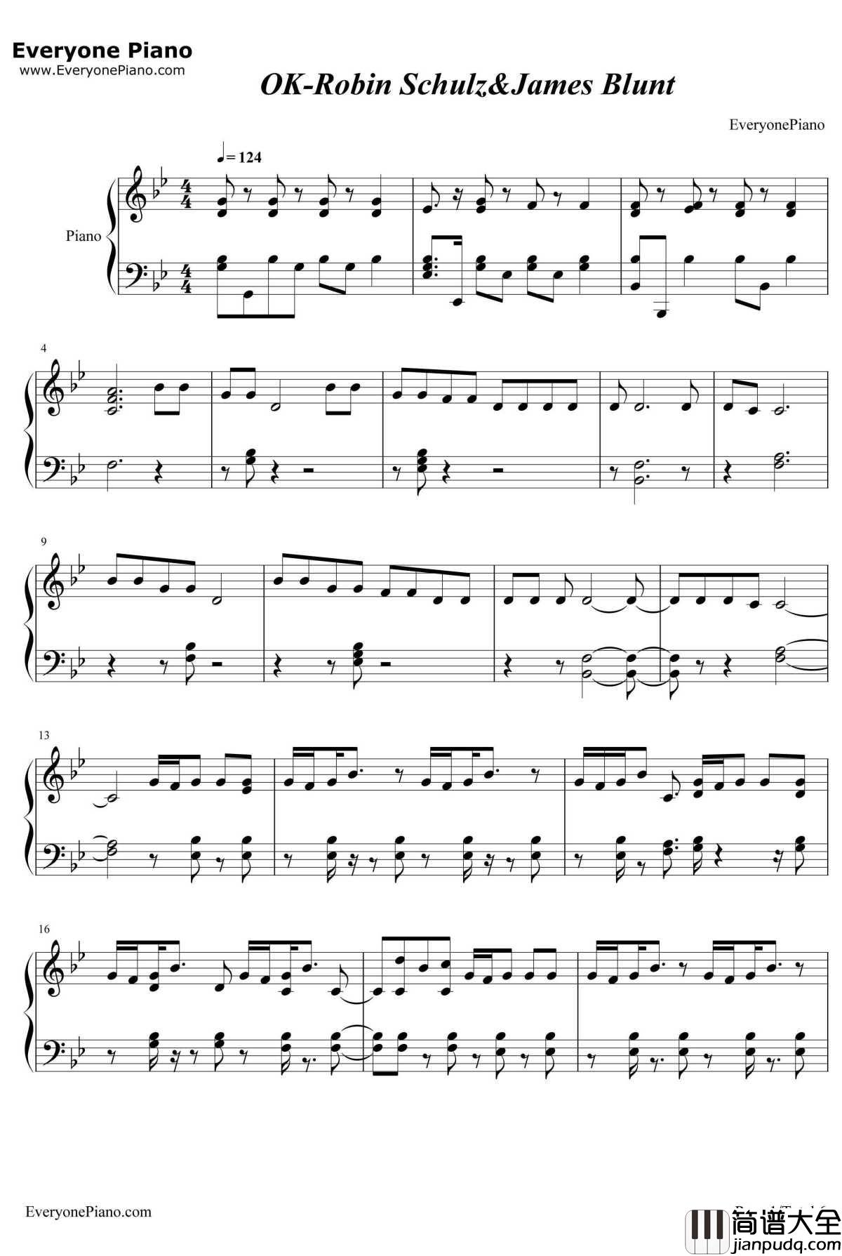 OK钢琴谱_RobinSchulzJamesBlunt