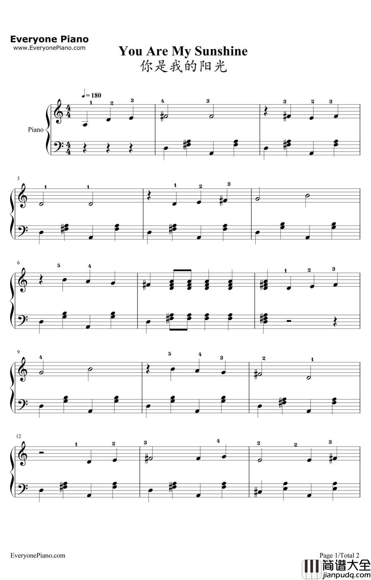 You_Are_My_Sunshine钢琴谱_JimmieDavis