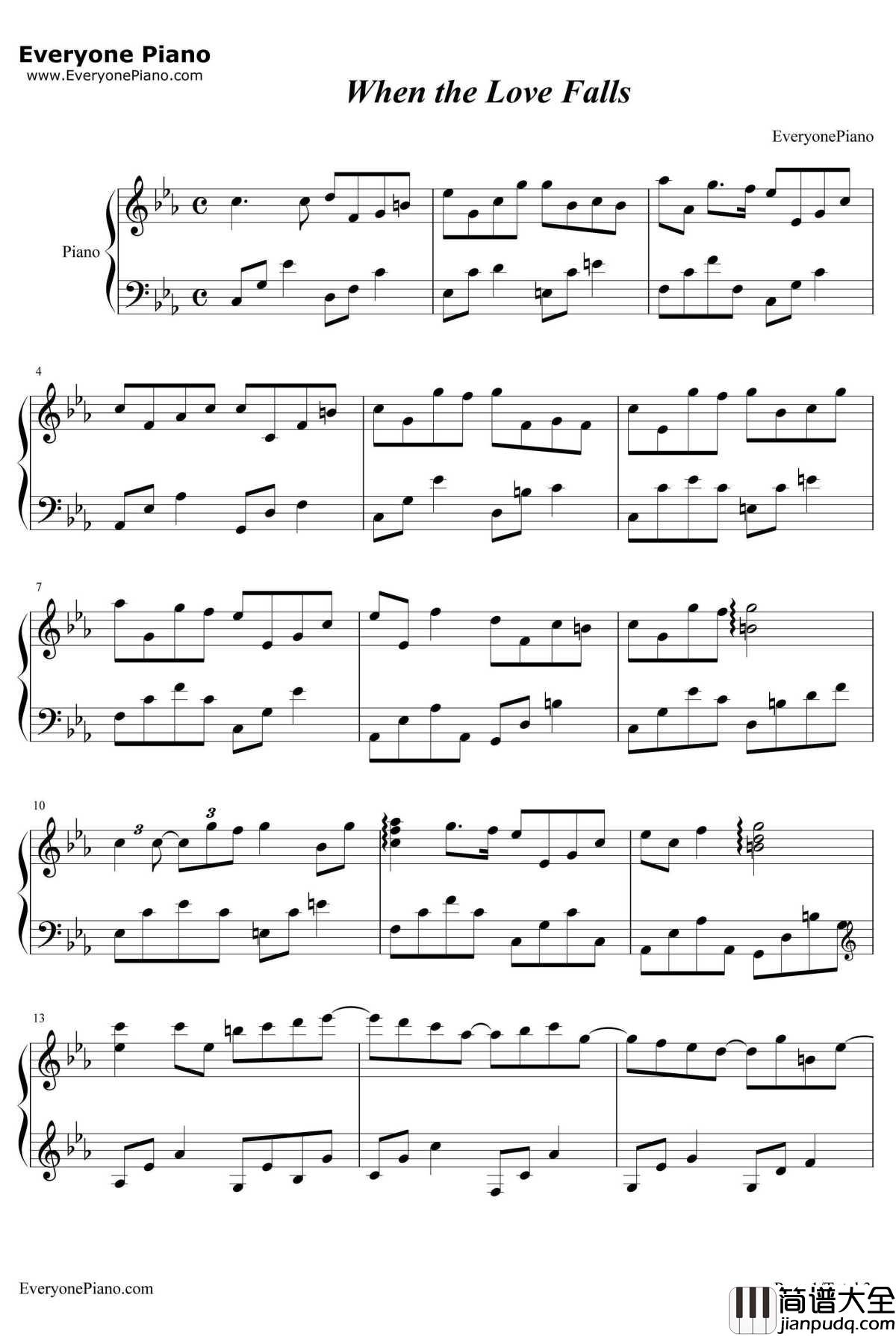 When_the_LoveFalls钢琴谱_李闰珉