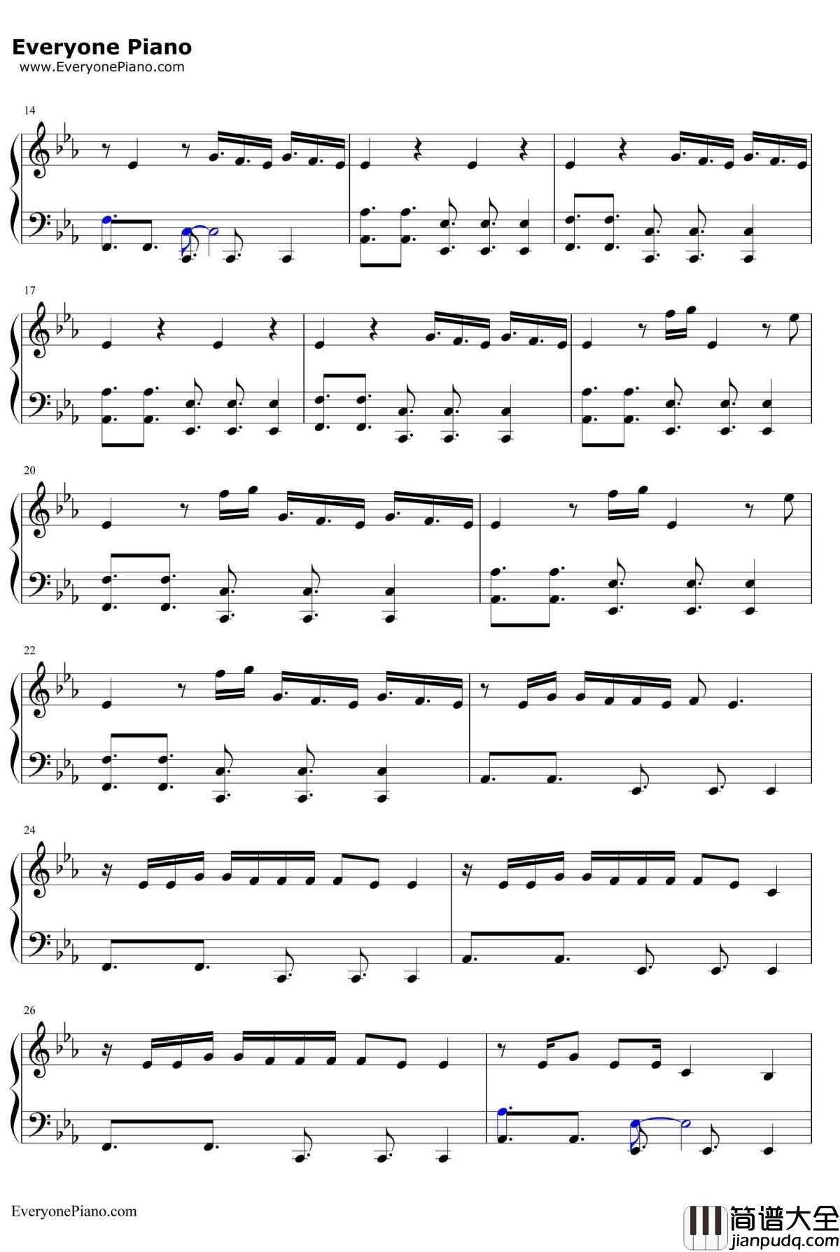 Down钢琴谱_FifthHarmony