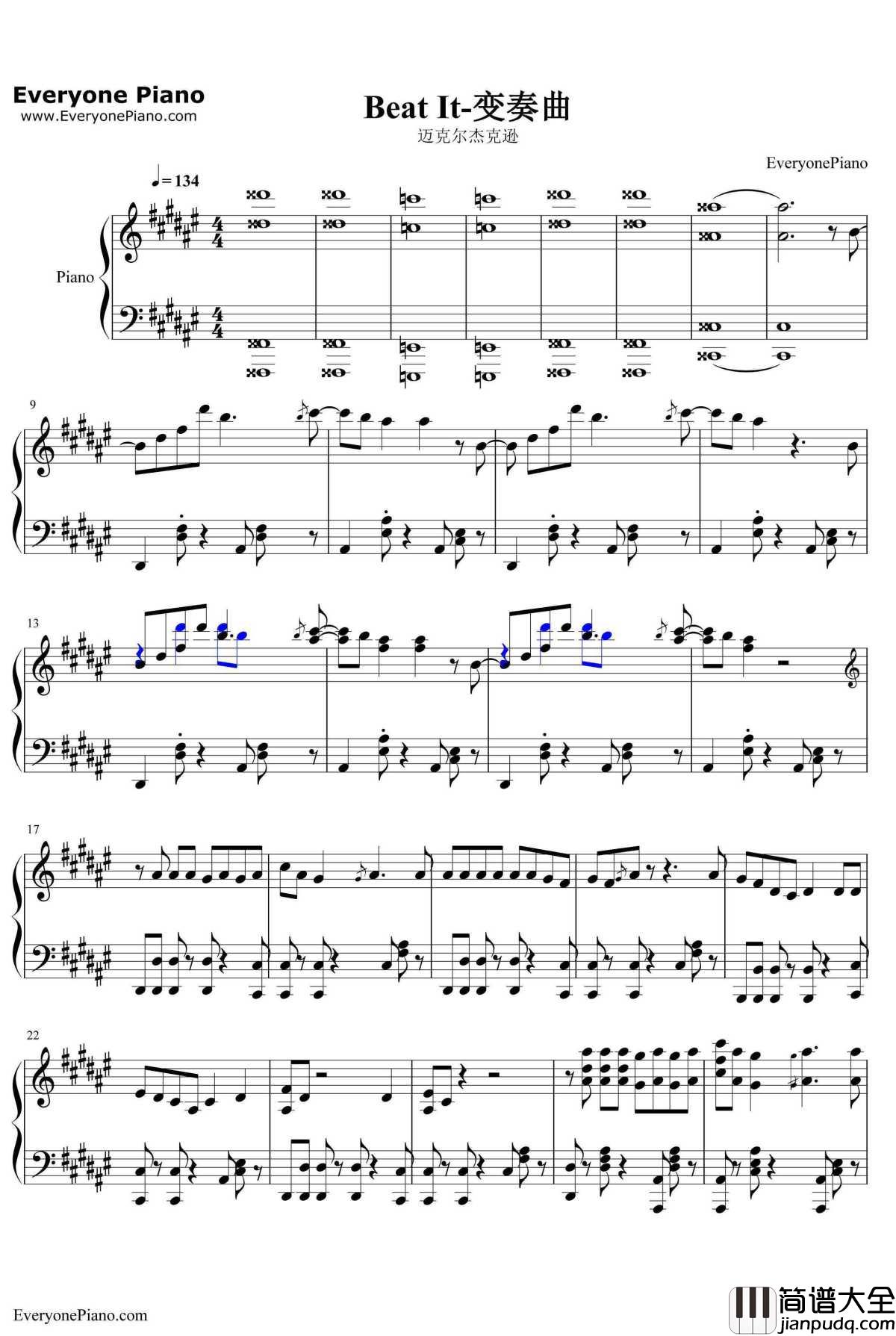 Beat_It钢琴谱_迈克尔·杰克逊MichaelJackson