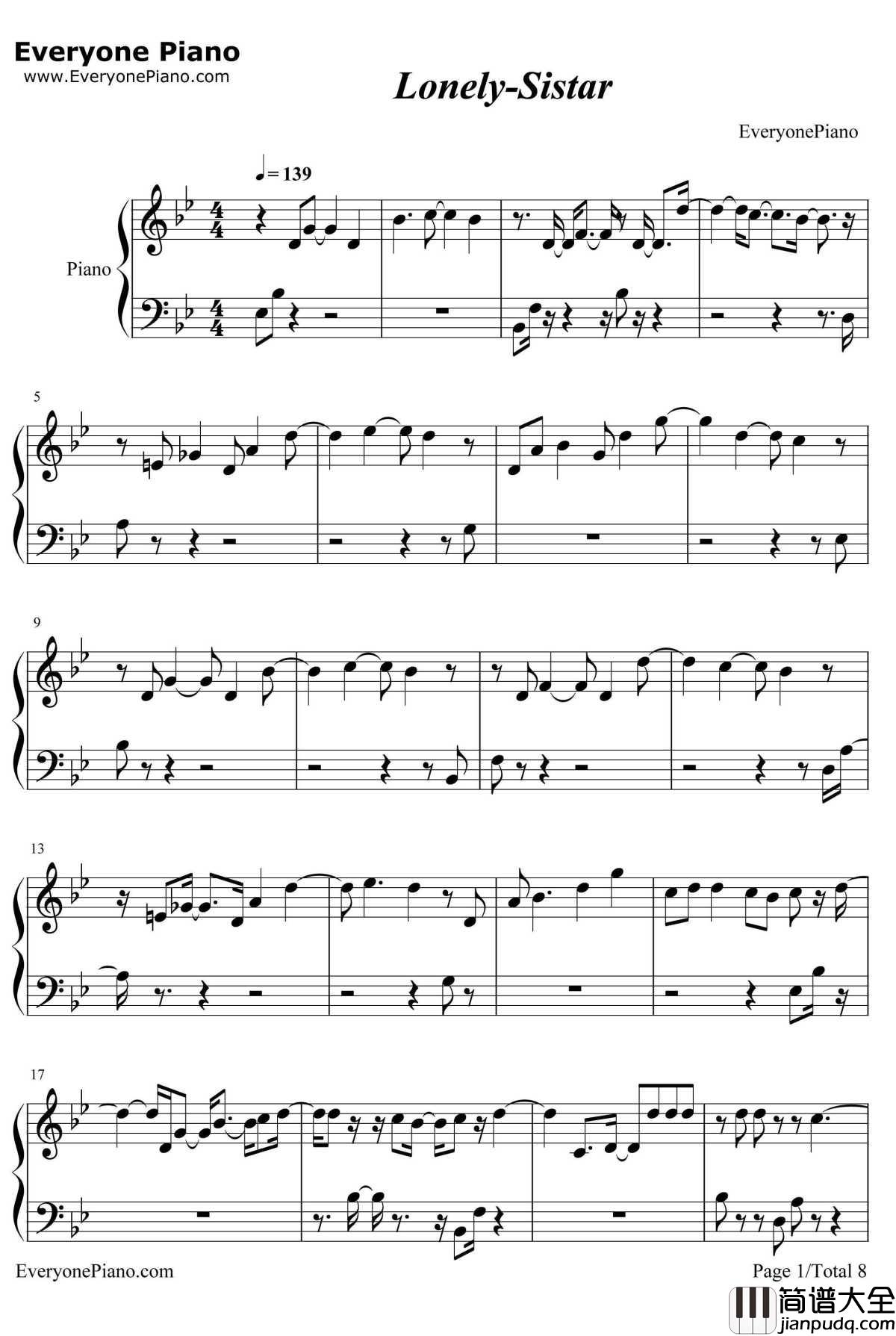 Lonely钢琴谱_Sistar