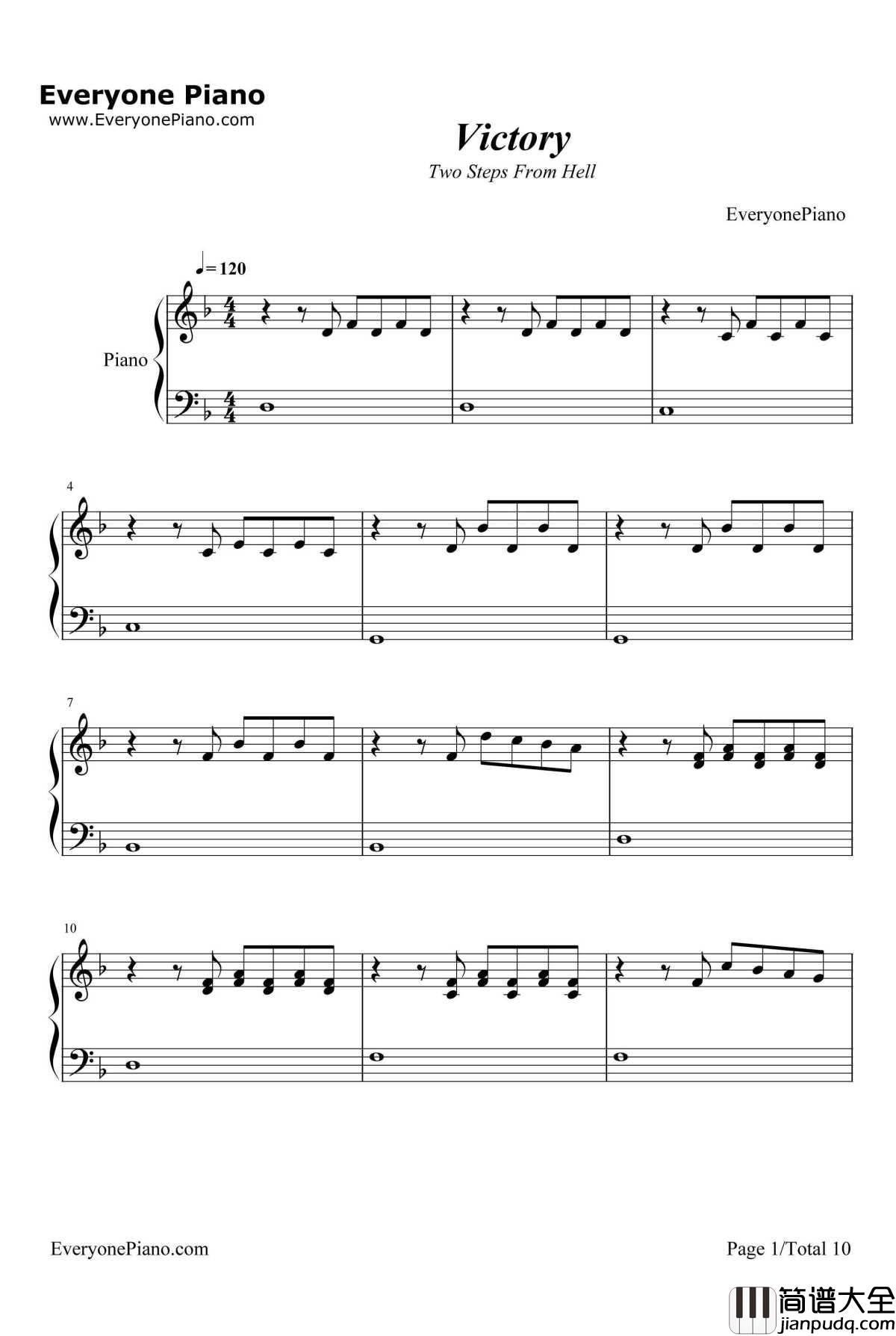 Victory钢琴谱_TwoStepsFromHell