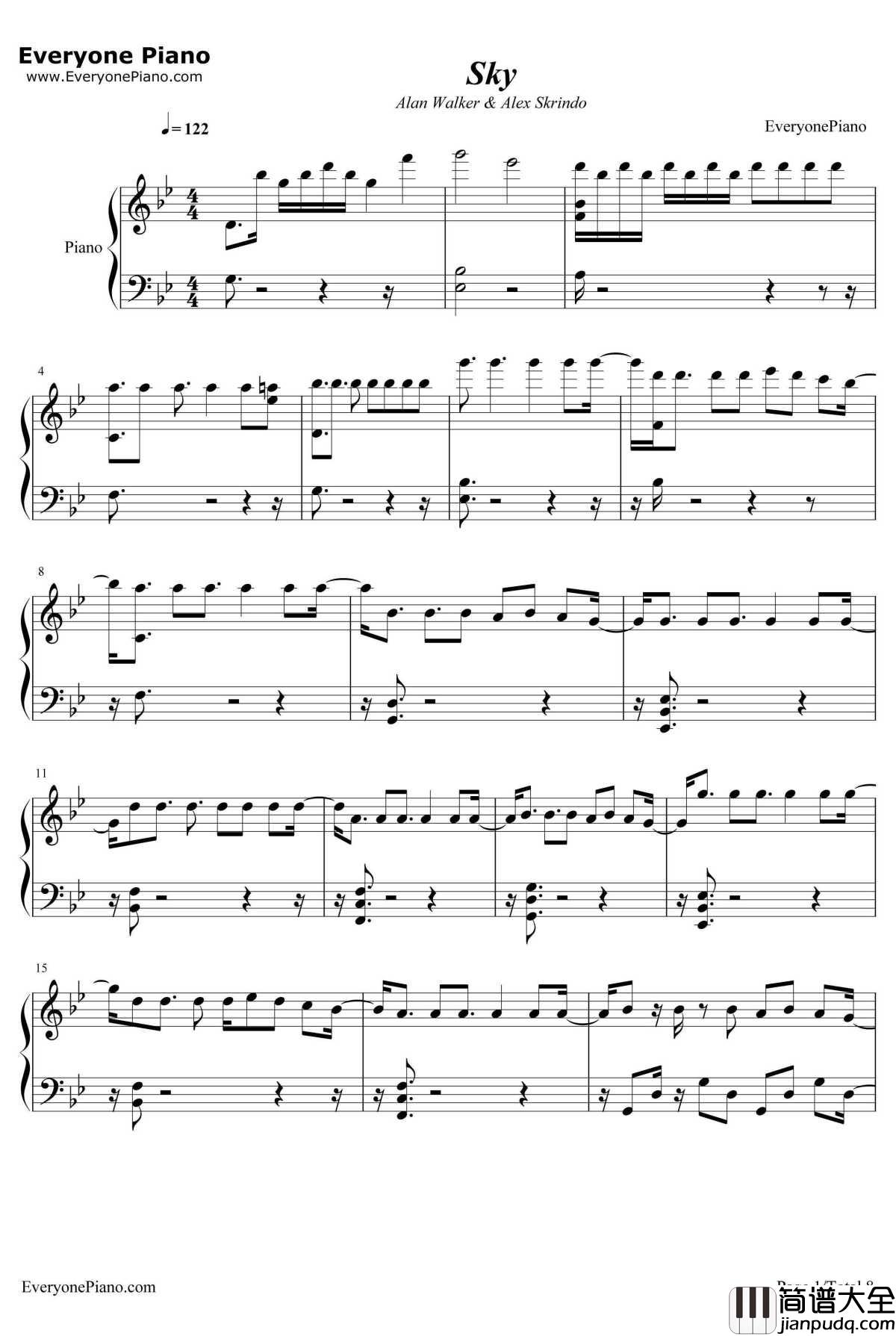 Sky钢琴谱_AlanWalkerandAlexSkrindo