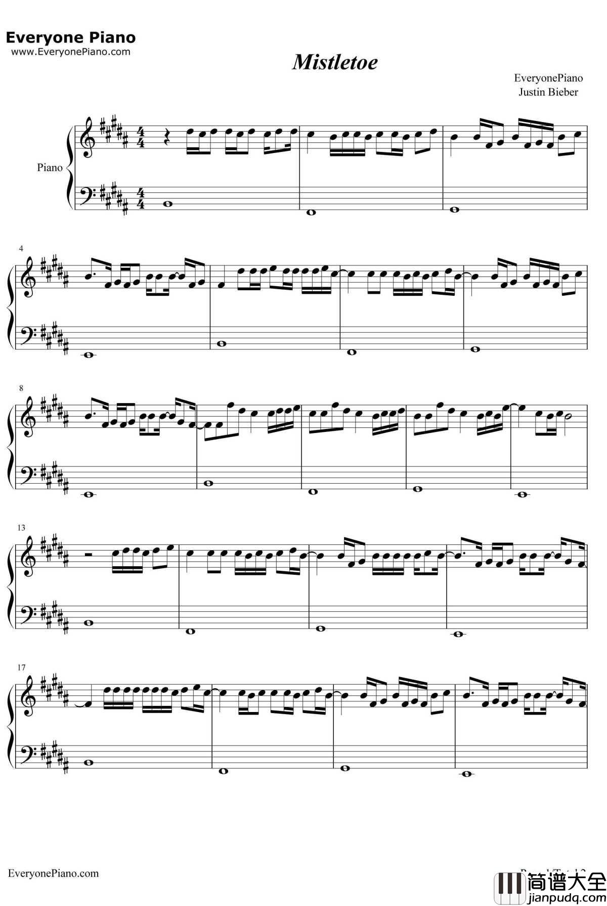 Mistletoe钢琴谱_JustinBieber