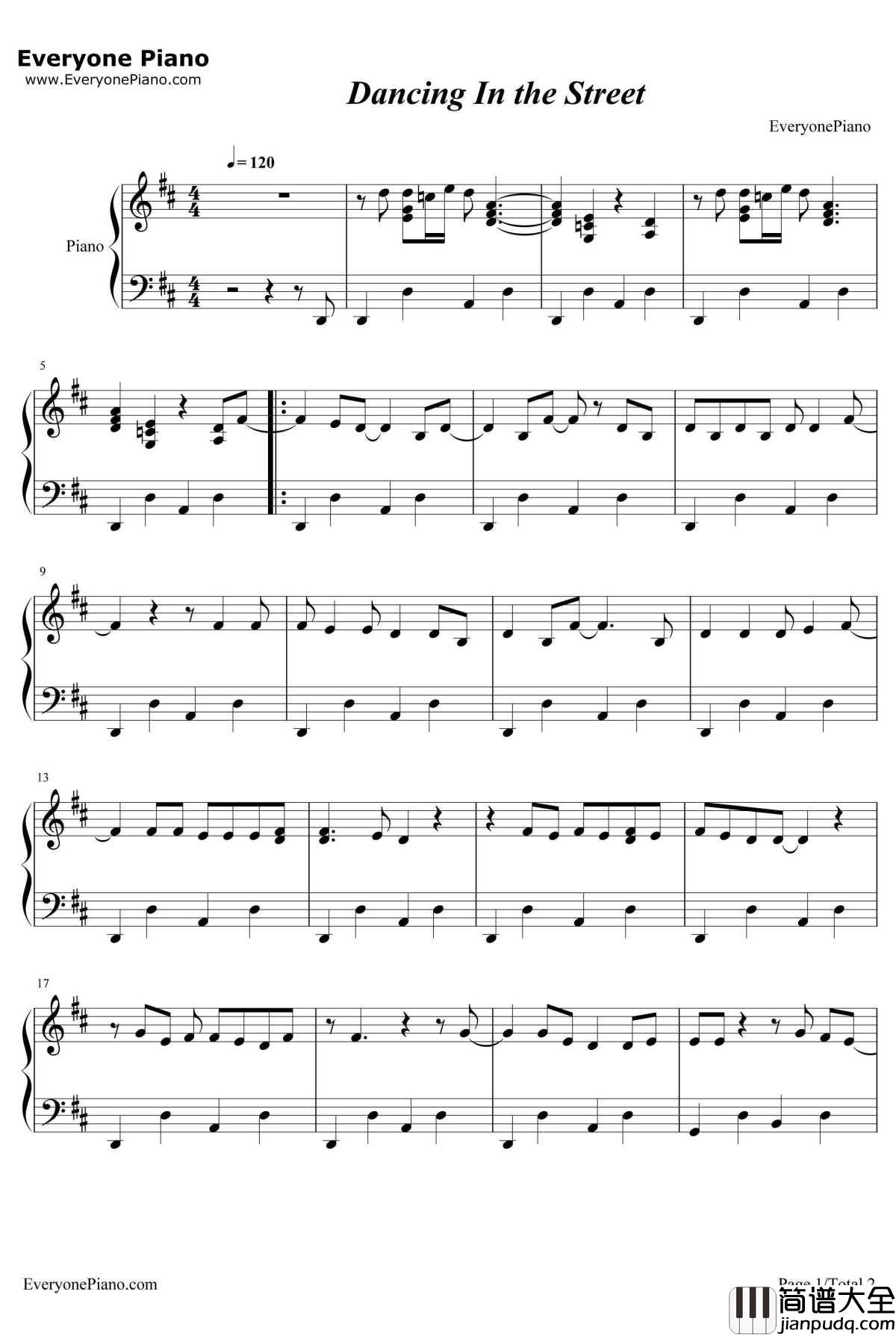 Dancing_In_the_Street钢琴谱_MarvinGayeWilliamMickeyStevensonIvyJoHunter_DancingIntheStreet