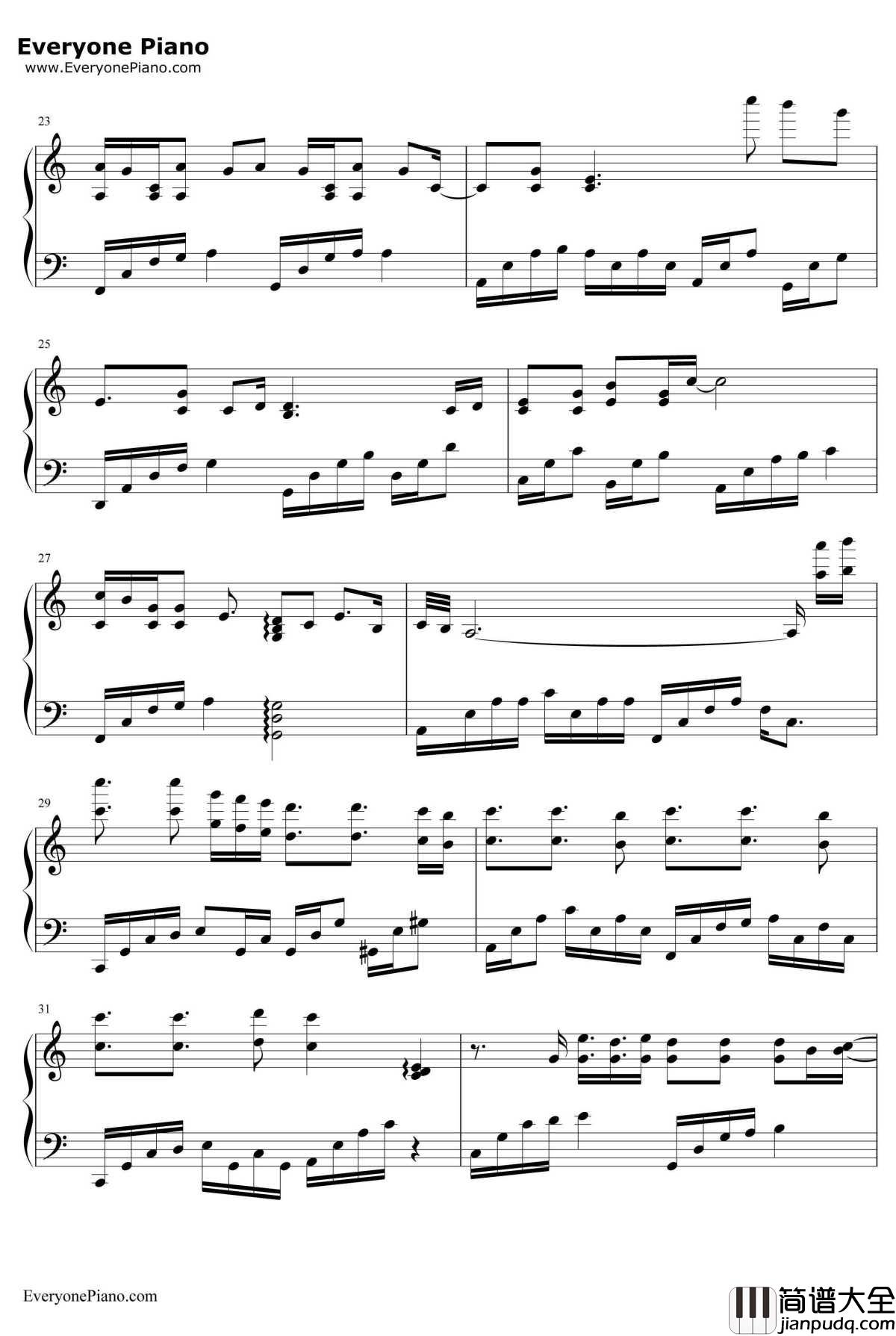 你就不要想起我钢琴谱__田馥甄