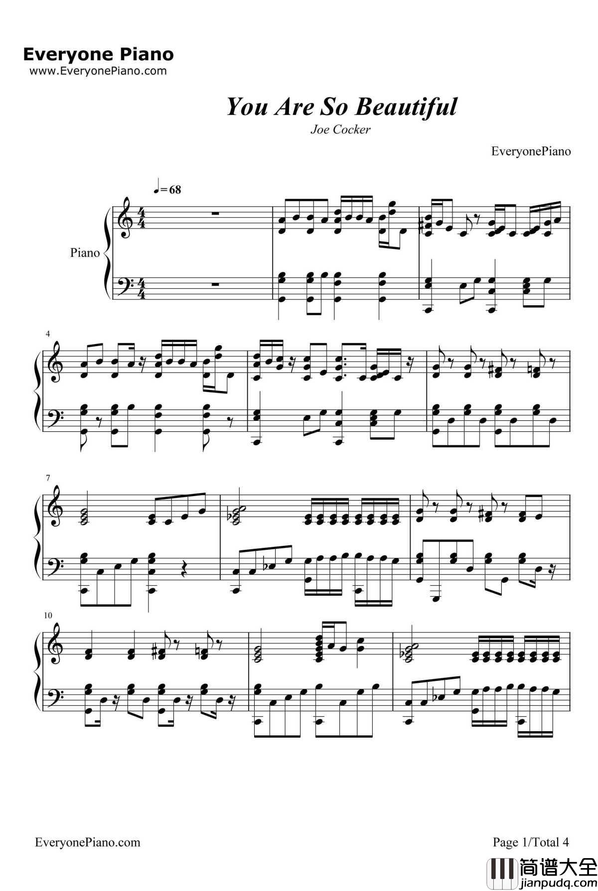 You_Are_So_Beautiful钢琴谱_JoeCocker