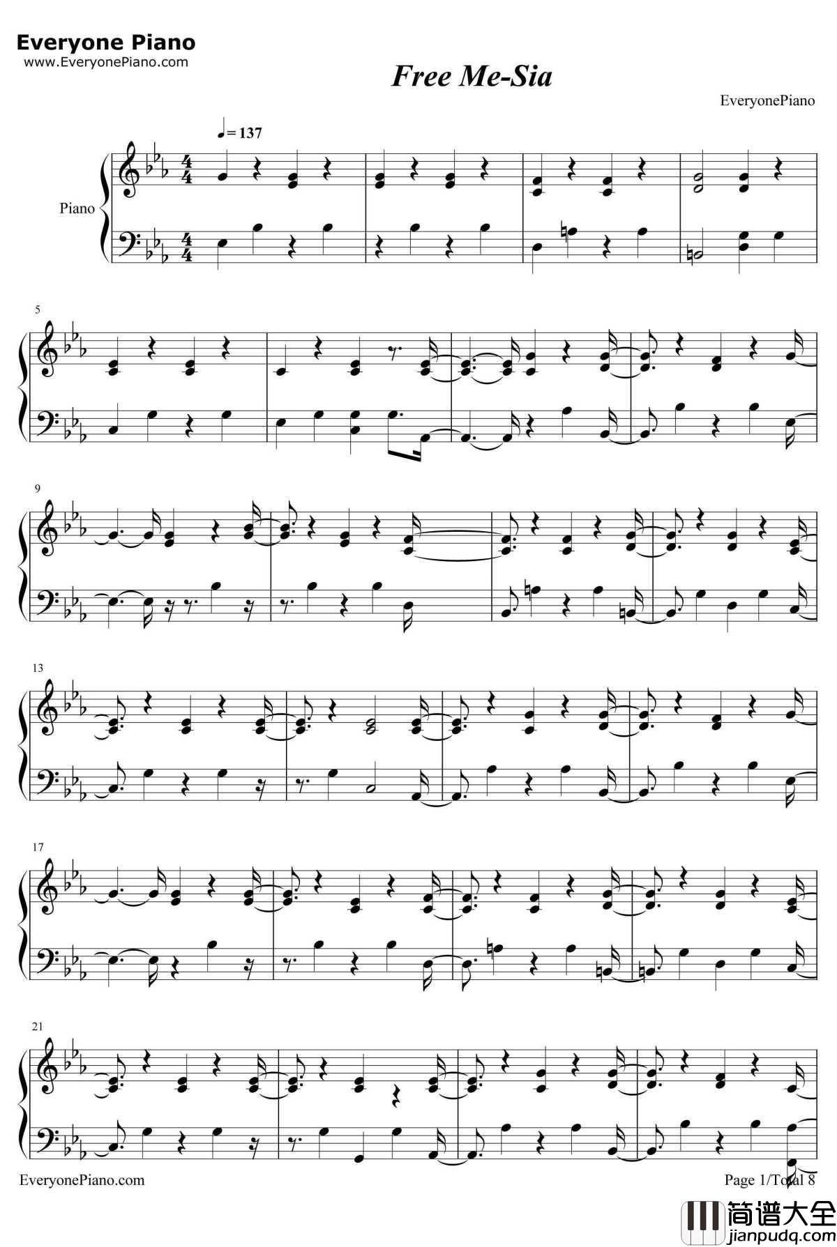 Free_Me钢琴谱_Sia