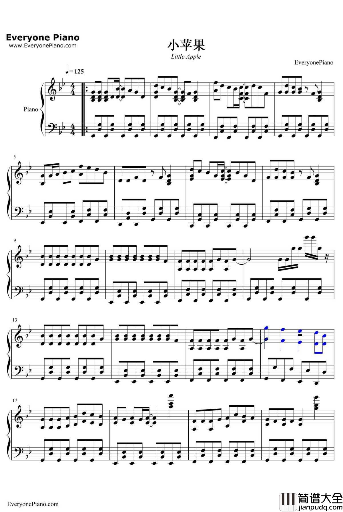 小苹果钢琴谱_筷子兄弟_老男孩之猛龙过江宣传曲