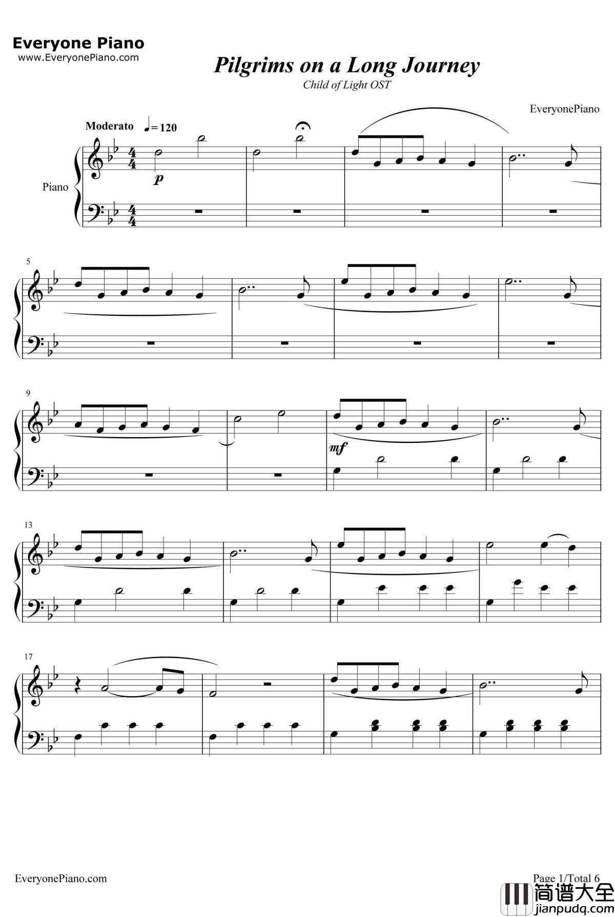 Pilgrims_on_a_Long_Journey钢琴谱_CoeurdePirate_光之子游戏配乐