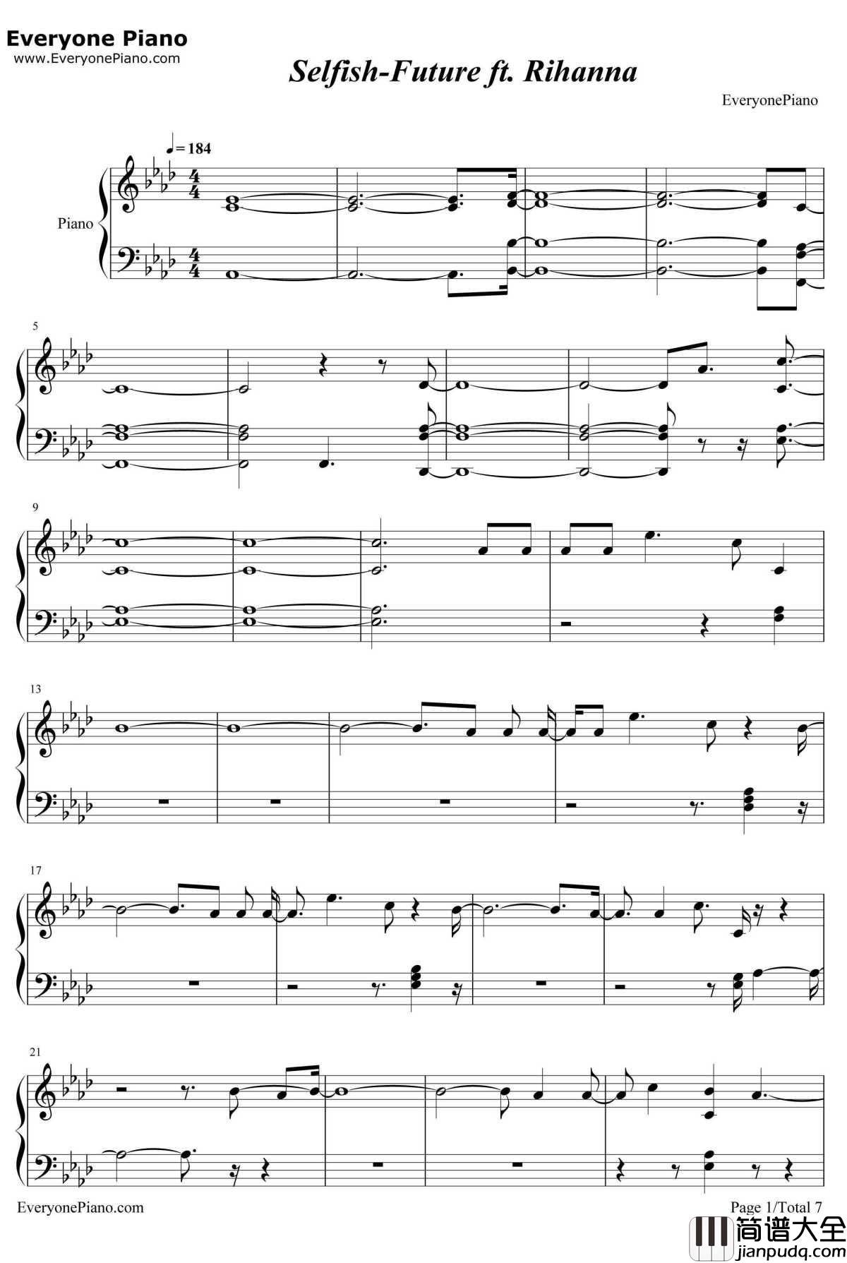 Selfish钢琴谱_FutureftRihanna
