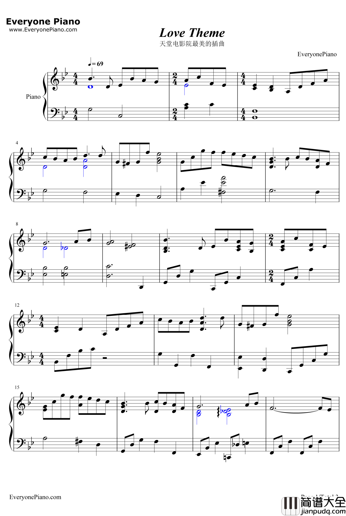 Love_Theme钢琴谱_EnnioMorricone_天堂电影院插曲