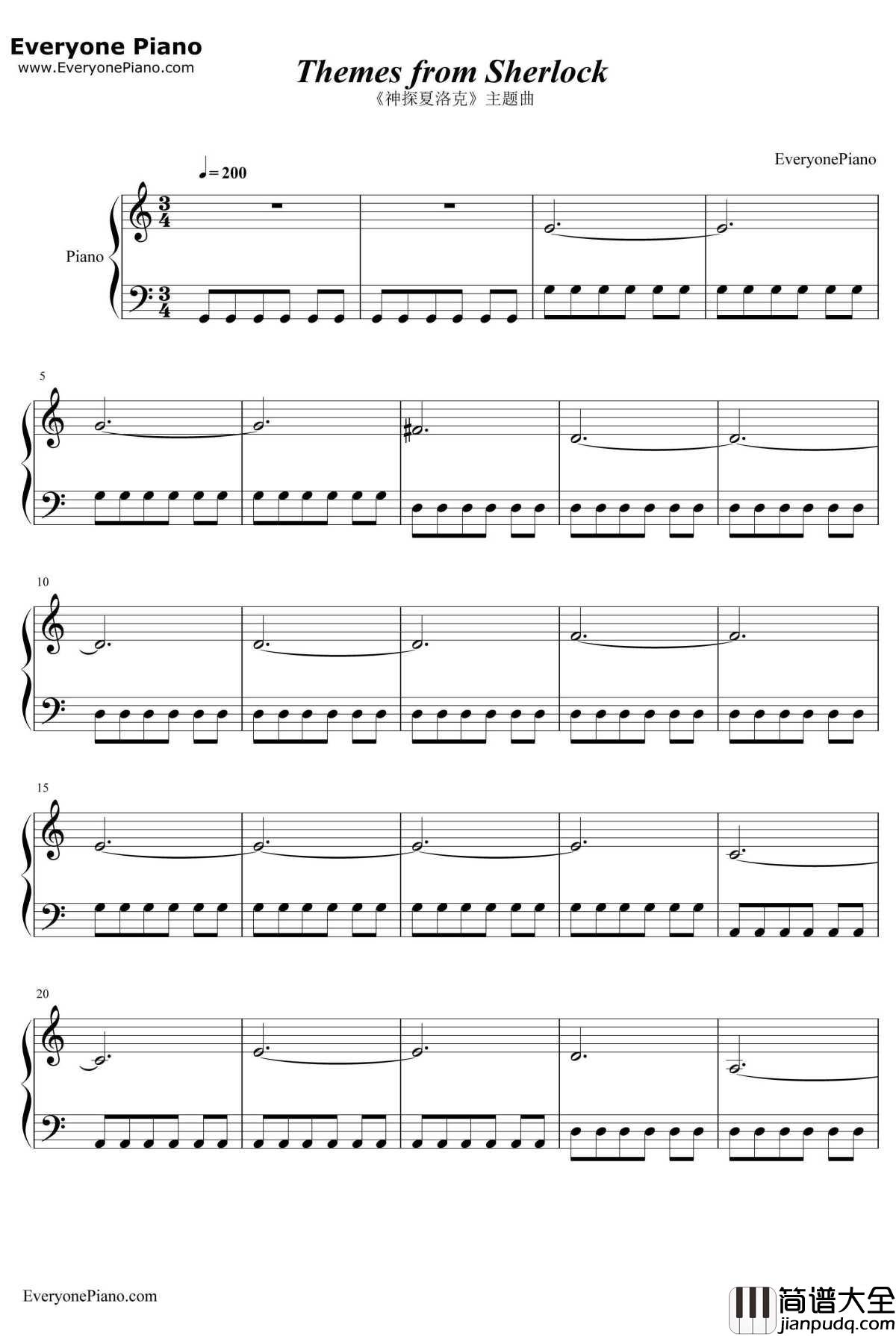 神探夏洛克主题曲钢琴谱_DavidArnoldandMichaelPrice_简单版