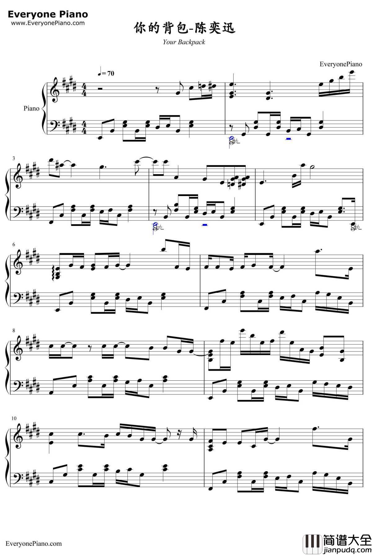 你的背包钢琴谱_陈奕迅