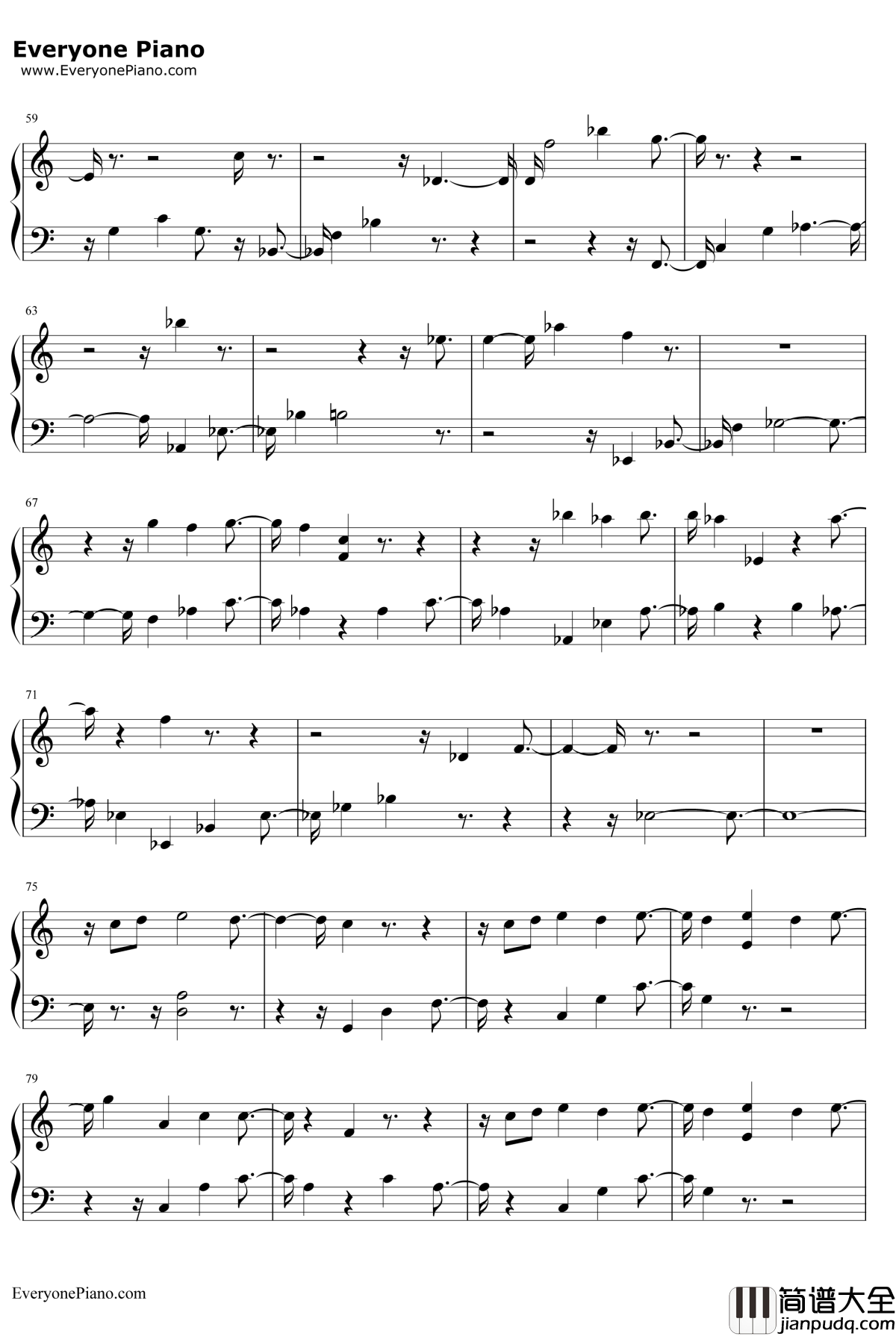 如果一切没有发生过钢琴谱_张碧晨_从天儿降插曲