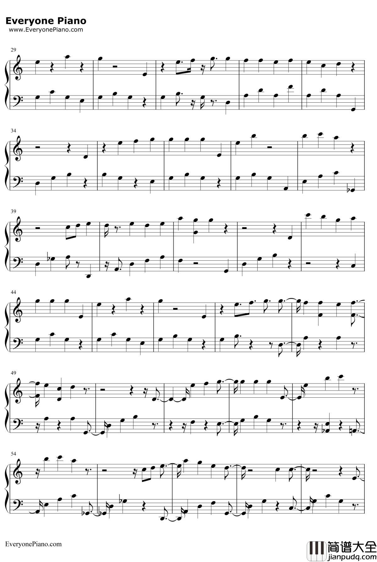 如果一切没有发生过钢琴谱_张碧晨_从天儿降插曲