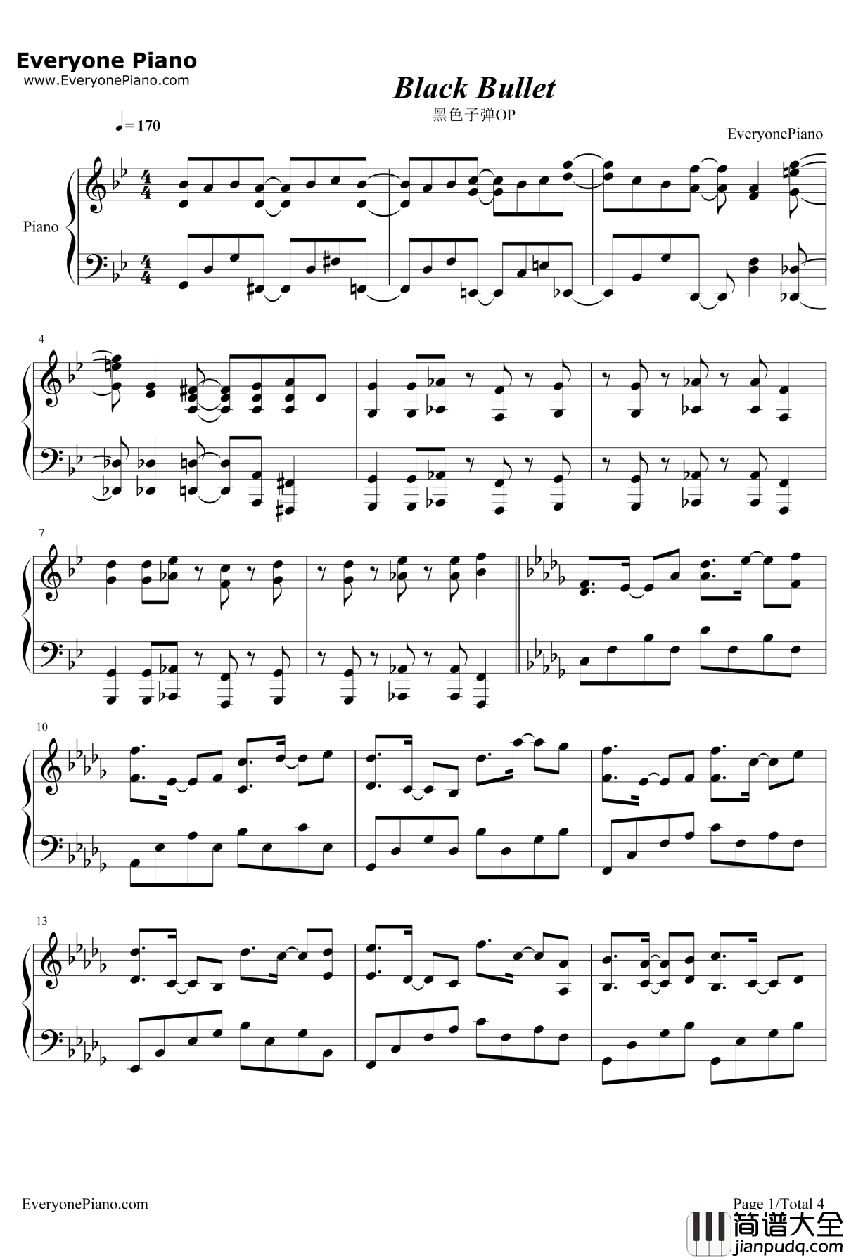 Black_Bullet钢琴谱_frip_Side_黑色子弹OP
