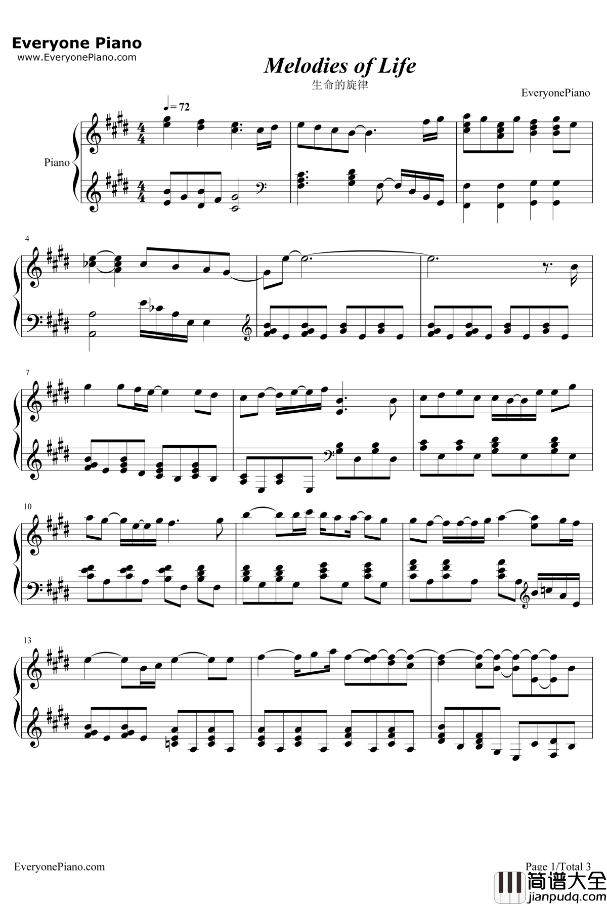 生命的旋律钢琴谱_白鸟英美子_MelodiesofLife_最终幻想9主题曲