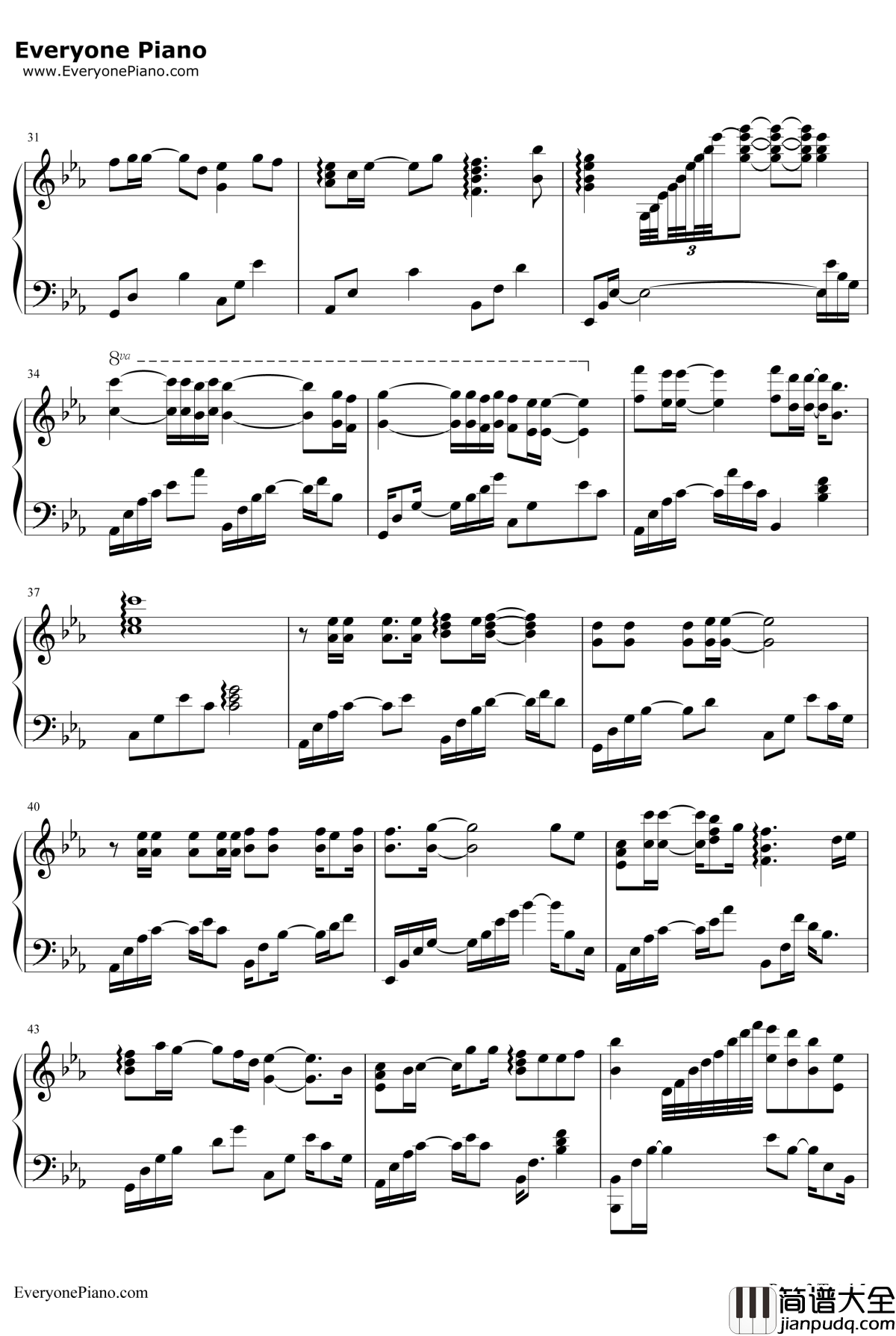 我好想你钢琴谱_潘广益