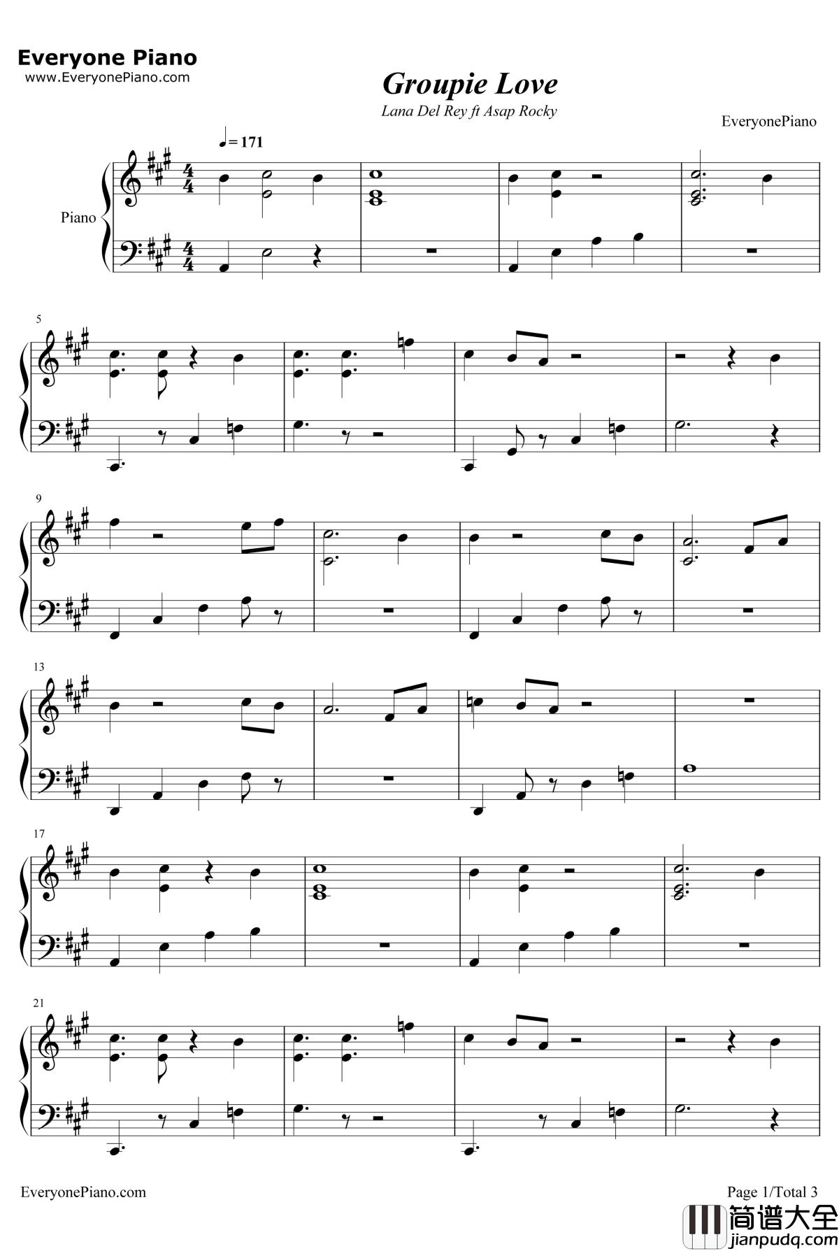 Groupie_Love钢琴谱_LanaDelReyftAsapRocky