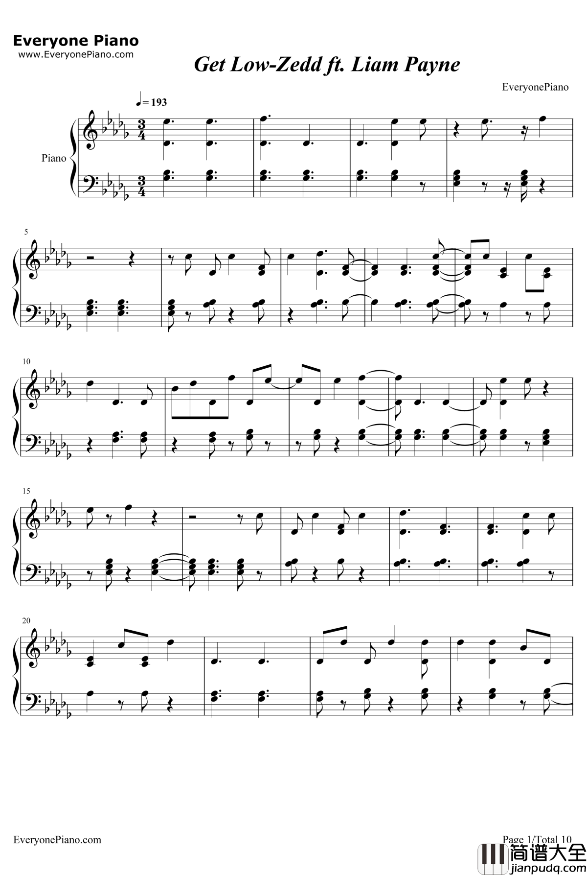 Get_Low钢琴谱_ZeddftLiamPayne