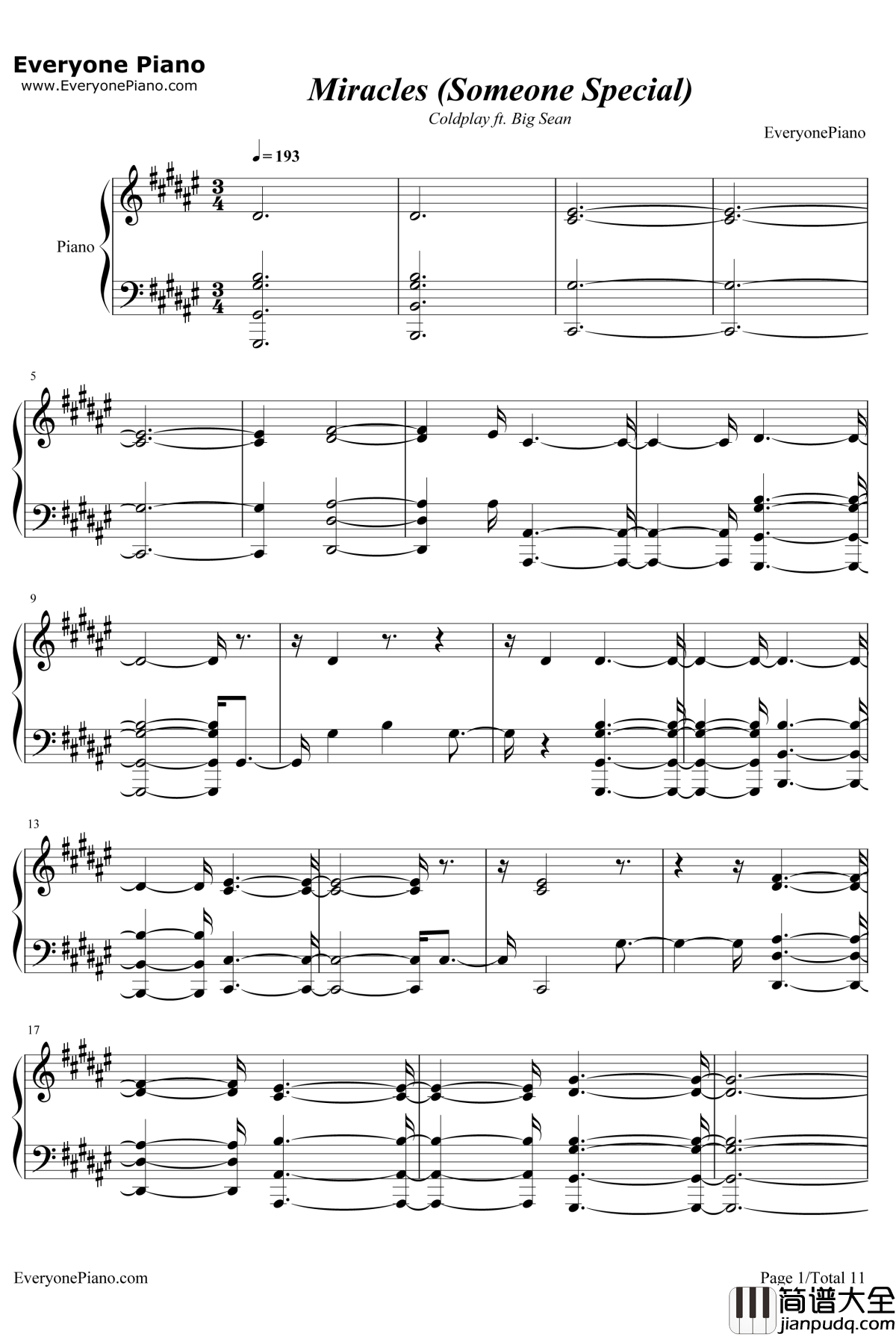 Miracles_Some_one_Special钢琴谱_ColdplayftBigSean