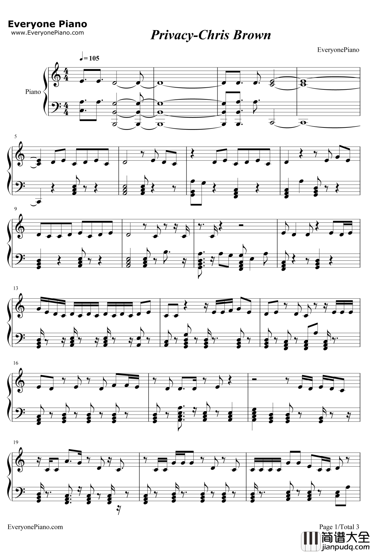 Privacy钢琴谱_ChrisBrown