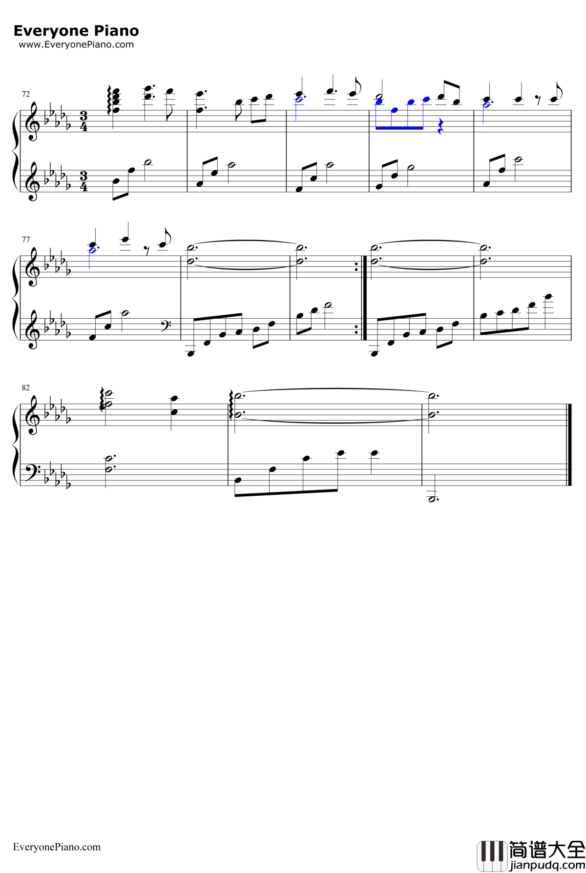 天下无双钢琴谱_张靓颖_神雕侠侣主题曲