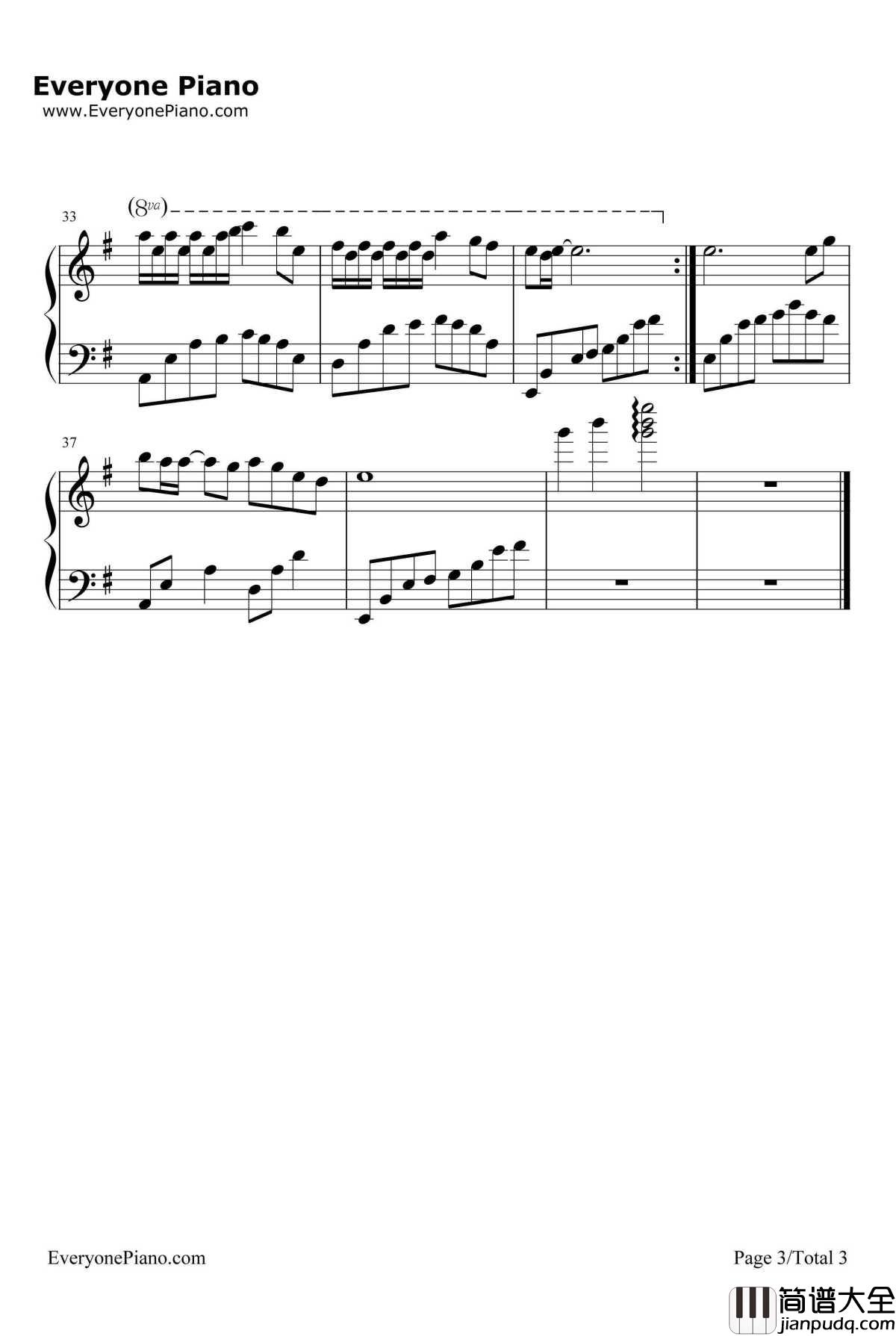 一生所爱钢琴谱_卢冠廷_简单好听版