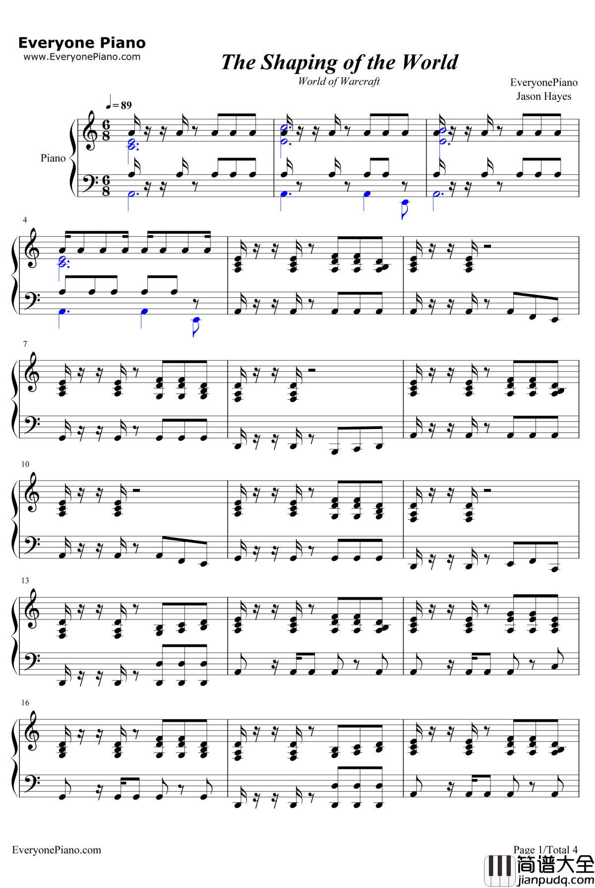 The_Shaping_of_the_World钢琴谱_JasonHayes_魔兽世界游戏原声
