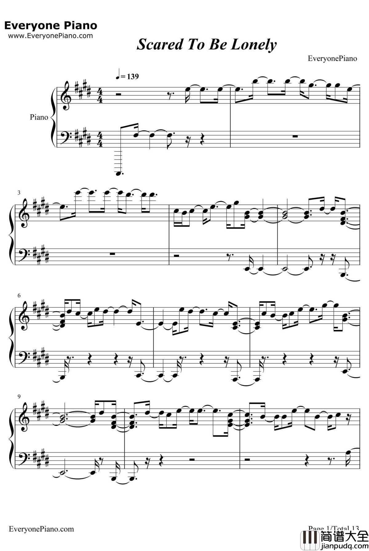 Scared_To_Be_Lonely钢琴谱_MartinGarrixDuaLipa